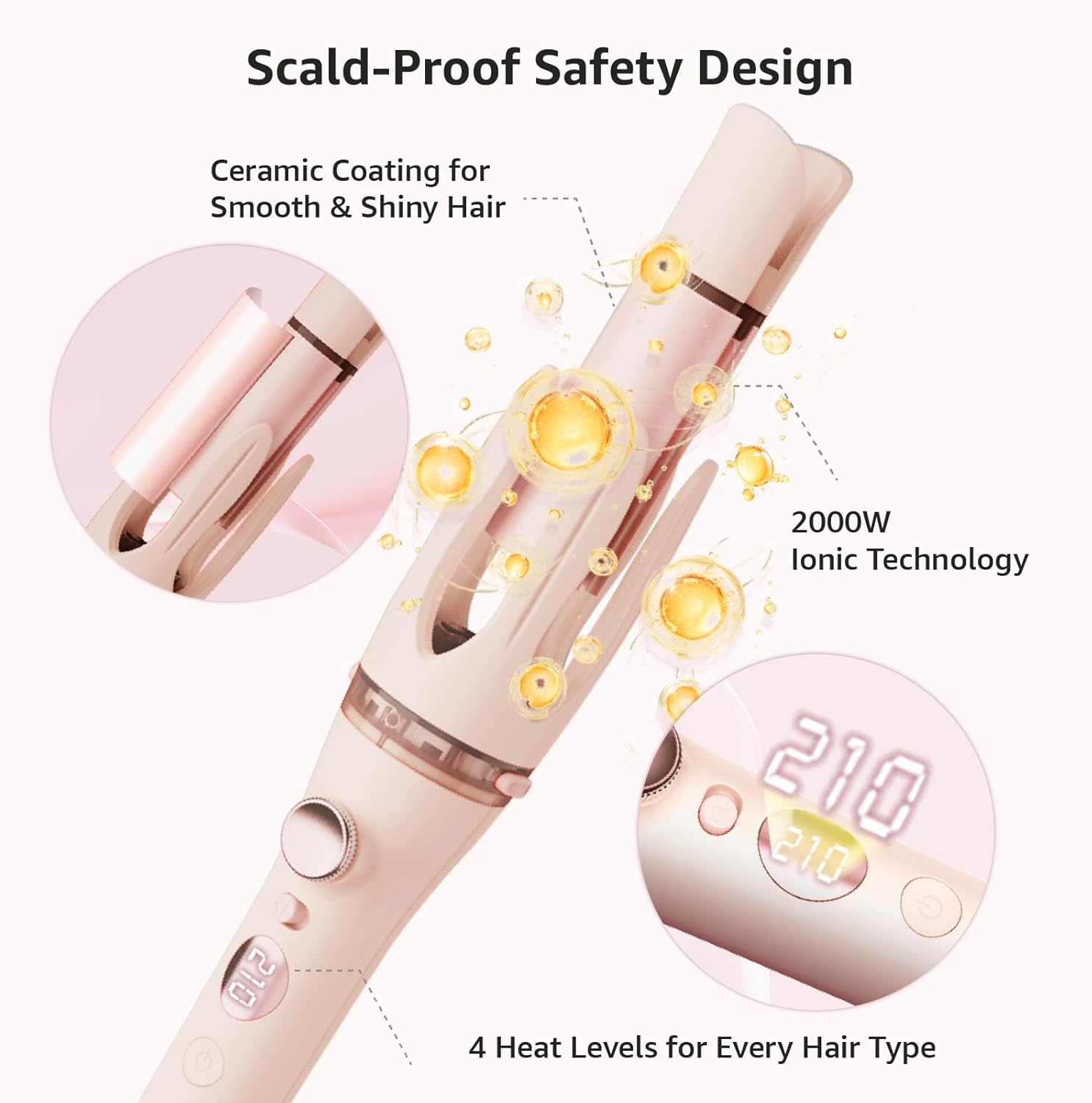 Automatic Curling Iron, 2 in 1 Hair Curler with Hair Straightener Brush, Portable Rotating Curling Iron, 1.25" Anti-Scald Tangle-Free, Dual Voltage 4 Temps Fast Heating, Lightweight for Travel