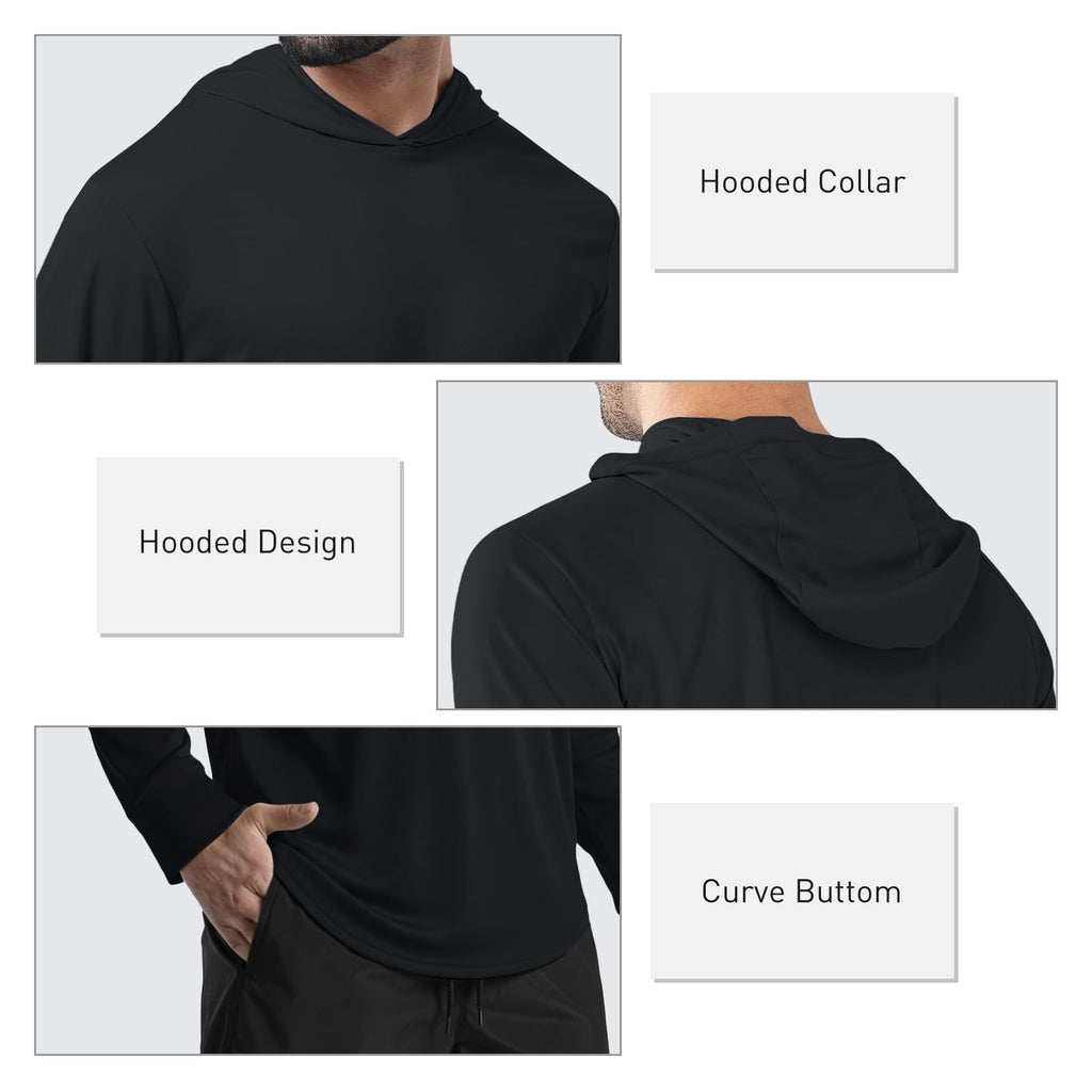 Mens Hoodies Long-Sleeve Shirts - UPF 50+ Sun Protection Shirts Lightweight Fishing Athletic Hoodies