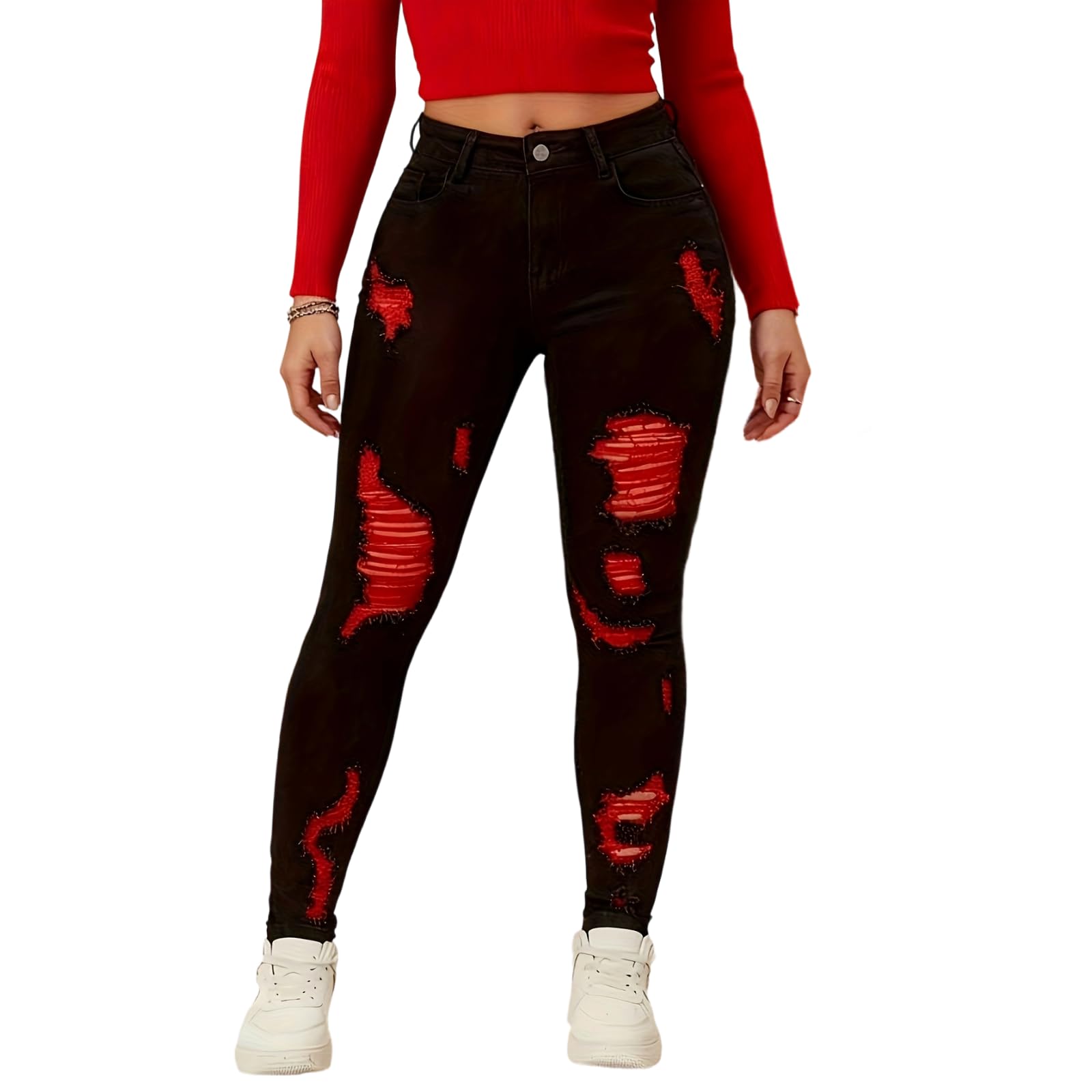 Women's High Waisted Stretchy Skinny Jeans Plus Size Ripped Distressed Butt Lifting Jeans Ankle Jean