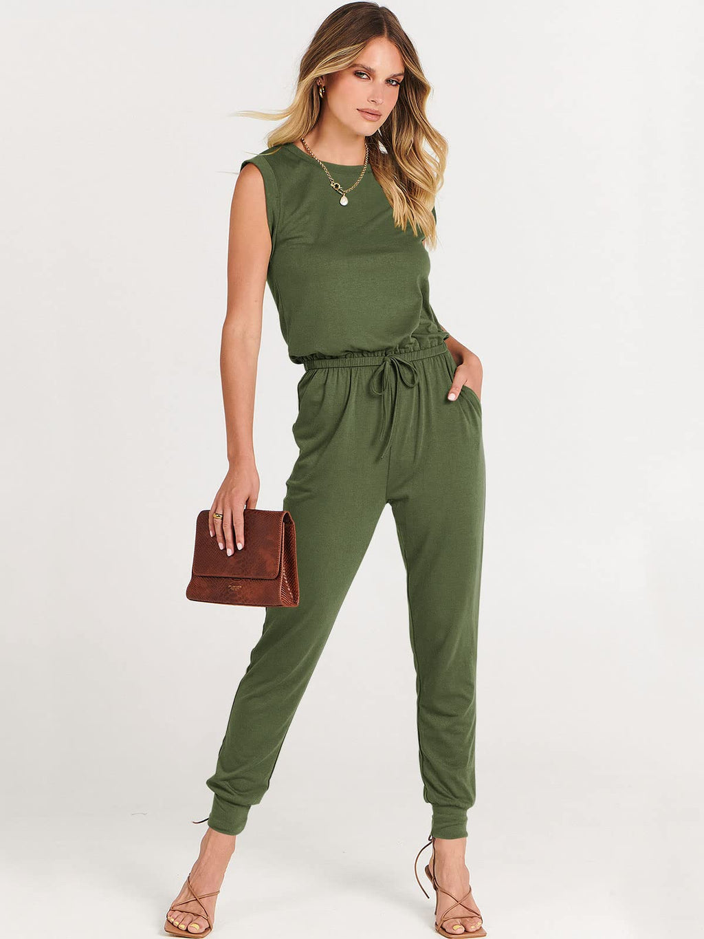 ANRABESS Womens Summer Sleeveless Jumpsuits Casual Dressy Stretchy Crewneck Rompers One Piece Outfits Fall Fashion 2026
