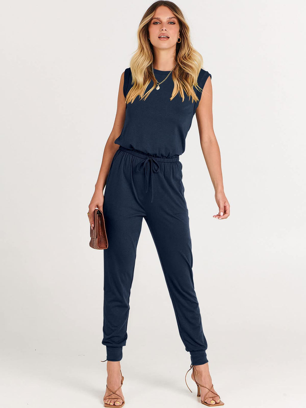 ANRABESS Womens Summer Sleeveless Jumpsuits Casual Dressy Stretchy Crewneck Rompers One Piece Outfits Fall Fashion 2026