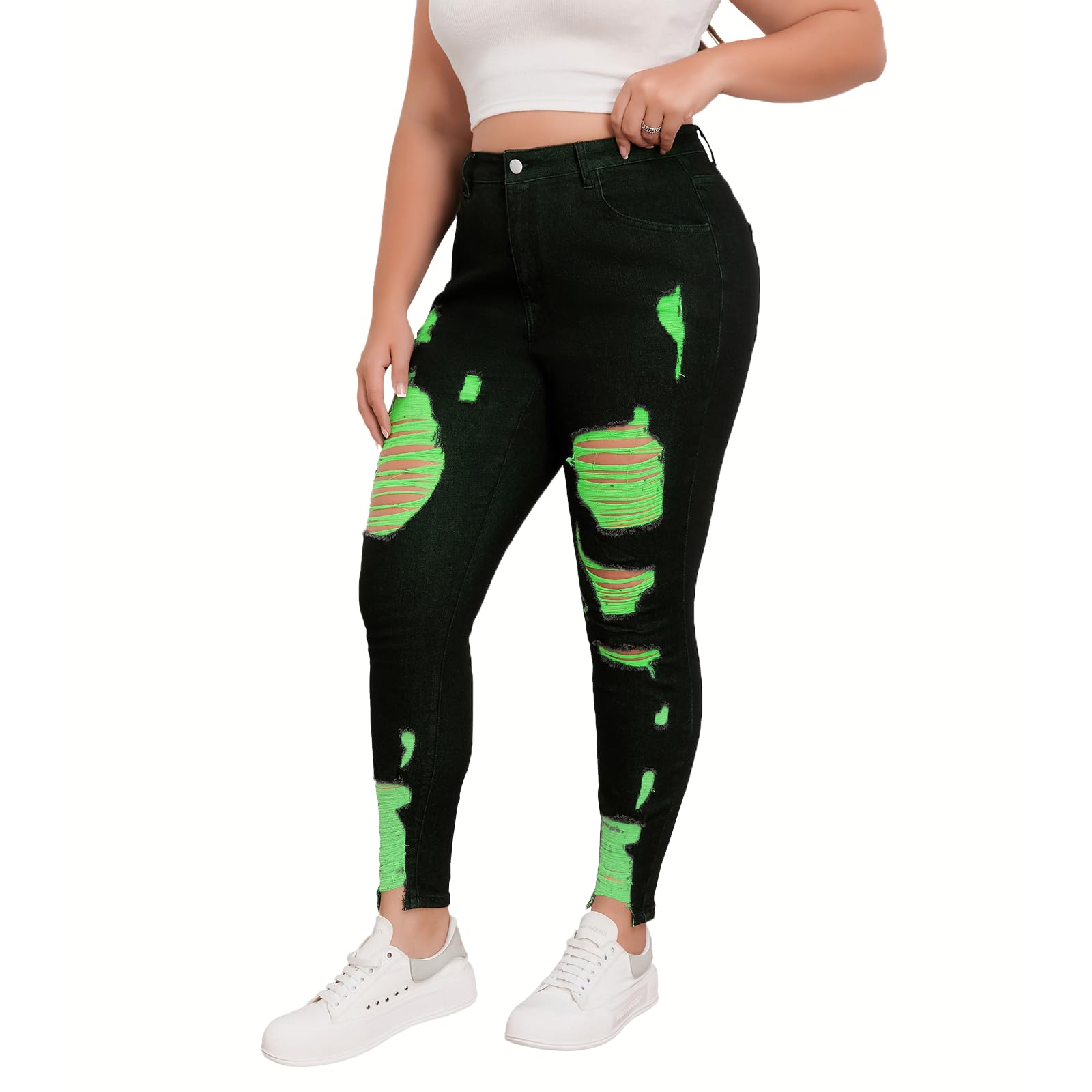 Women's High Waisted Stretchy Skinny Jeans Plus Size Ripped Distressed Butt Lifting Jeans Ankle Jean