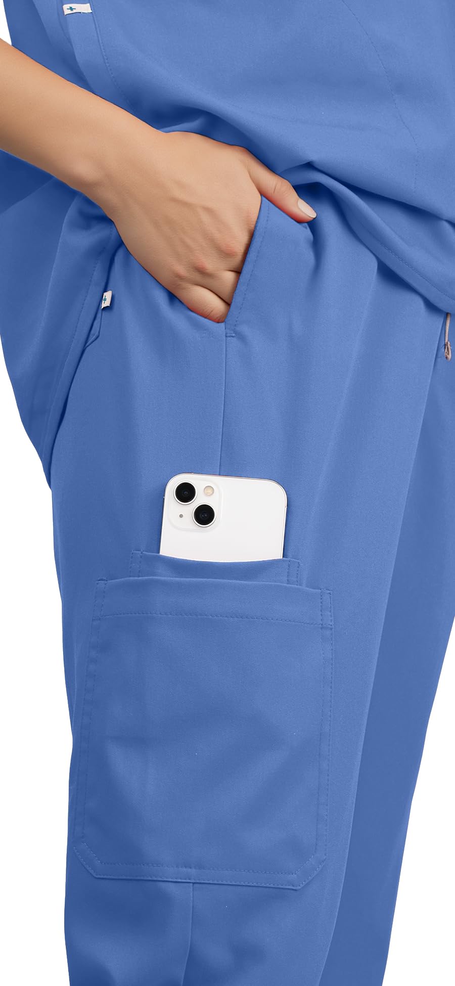 Scrubs for Women Set - with Sleeveless Stand-Up Collar Scrub Top & Jogger Scrub Pants, 8-Pocket Design