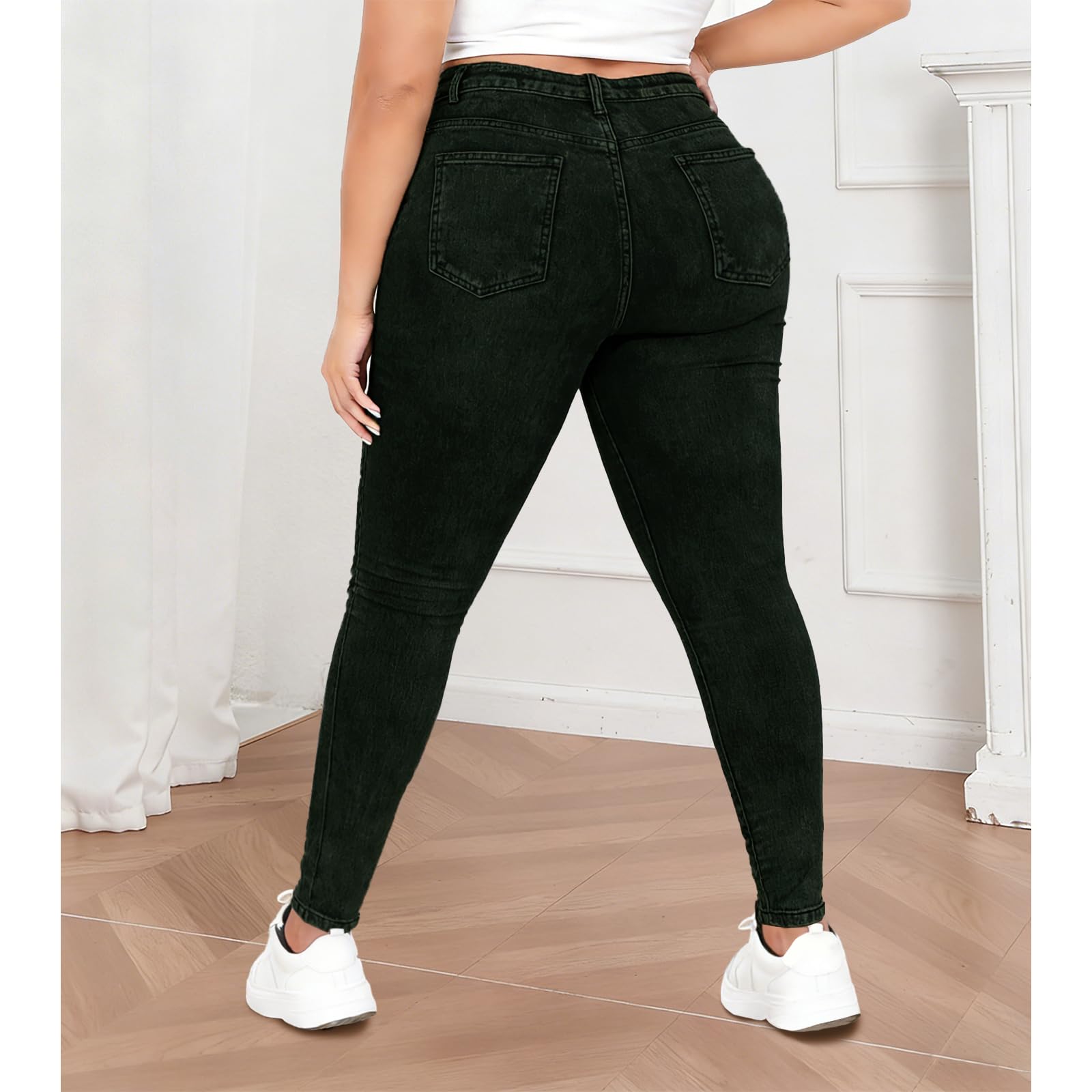 Women's High Waisted Stretchy Skinny Jeans Plus Size Ripped Distressed Butt Lifting Jeans Ankle Jean