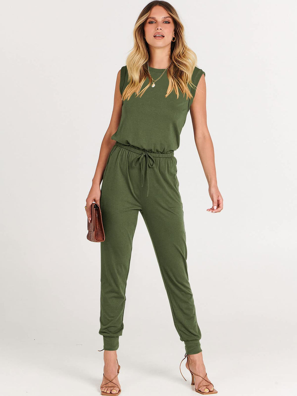 ANRABESS Womens Summer Sleeveless Jumpsuits Casual Dressy Stretchy Crewneck Rompers One Piece Outfits Fall Fashion 2026