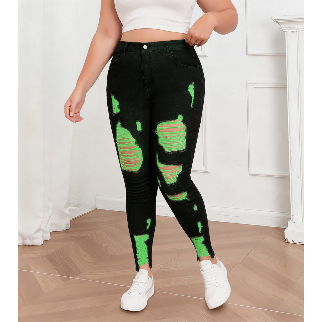 Women's High Waisted Stretchy Skinny Jeans Plus Size Ripped Distressed Butt Lifting Jeans Ankle Jean