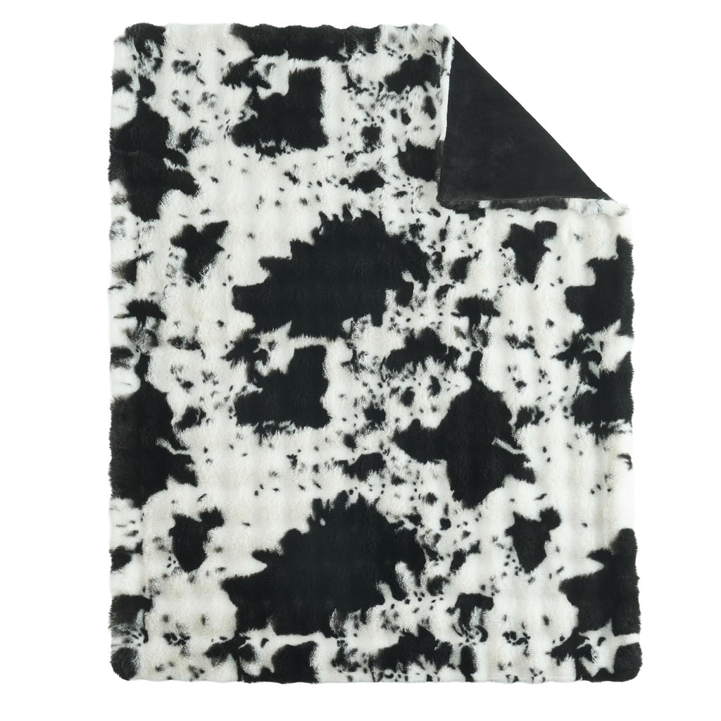 Lotus Karen Faux Fur Throw Blanket Black - Big Bubble Rabbit Fluff Blanket for Couch, Small Fluffy Fuzzy Cozy Blanket, Thick Furry Plush Shaggy Blankets, 50x60 Inches