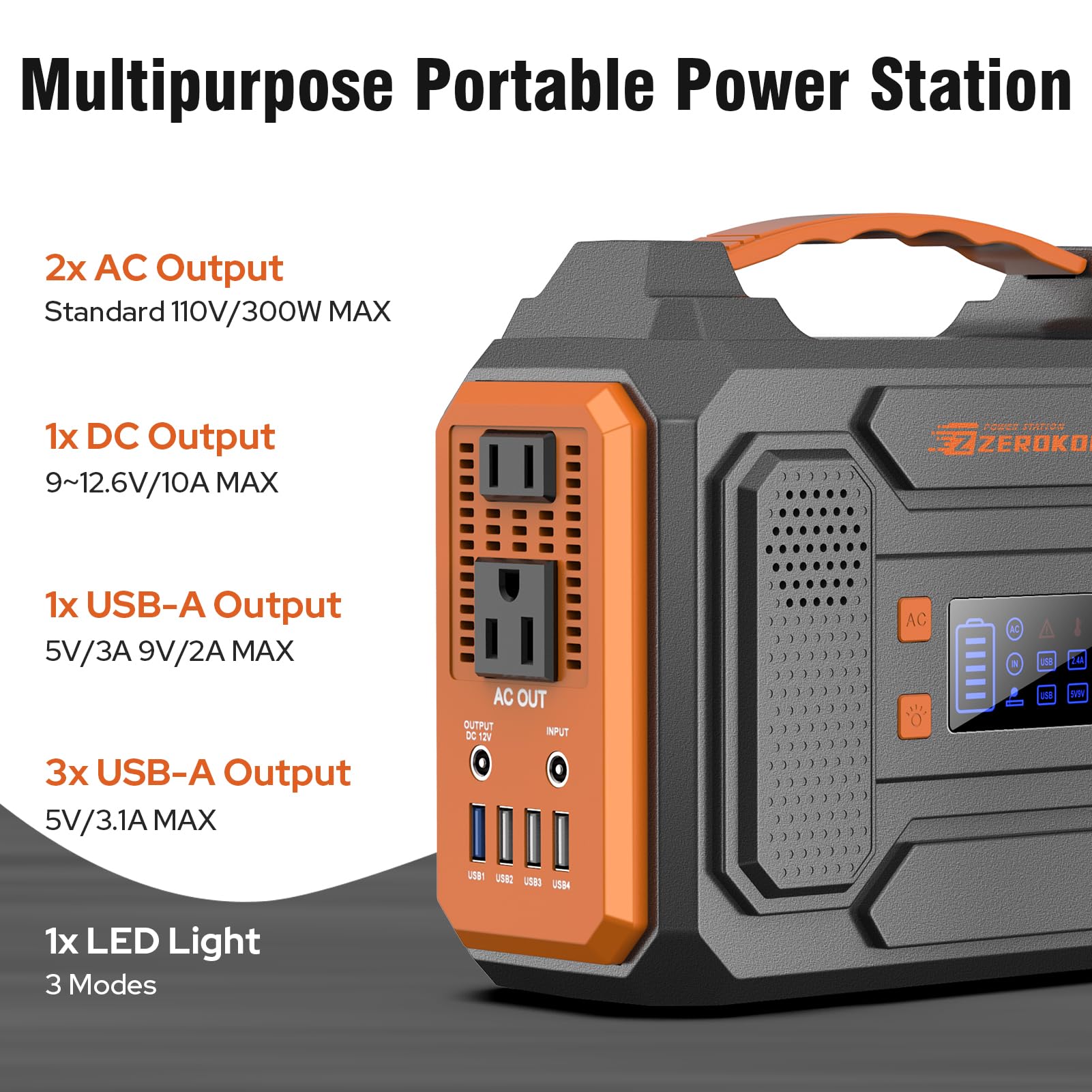 Portable Power Station 300W Solar Generator 280Wh(without Solar Panel), 110V Portable Power Bank with AC Outlet Pure Sine Wave, DC, USB QC3.0, External Battery Power Pack for Camping RV Outdoor Use
