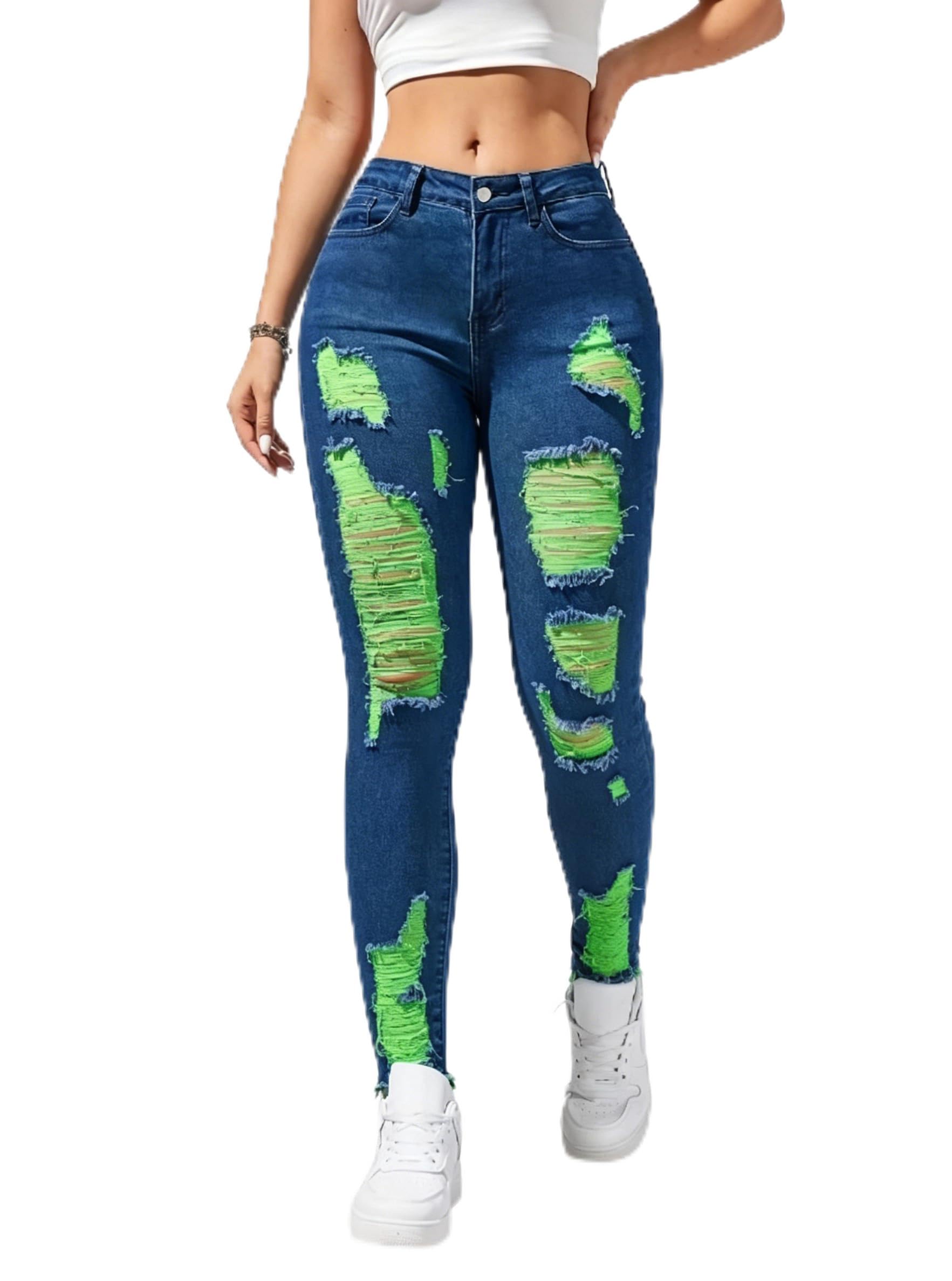 Women's High Waisted Stretchy Skinny Jeans Plus Size Ripped Distressed Butt Lifting Jeans Ankle Jean