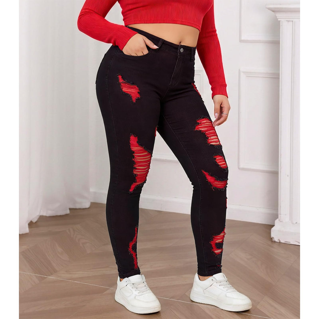 Women's High Waisted Stretchy Skinny Jeans Plus Size Ripped Distressed Butt Lifting Jeans Ankle Jean