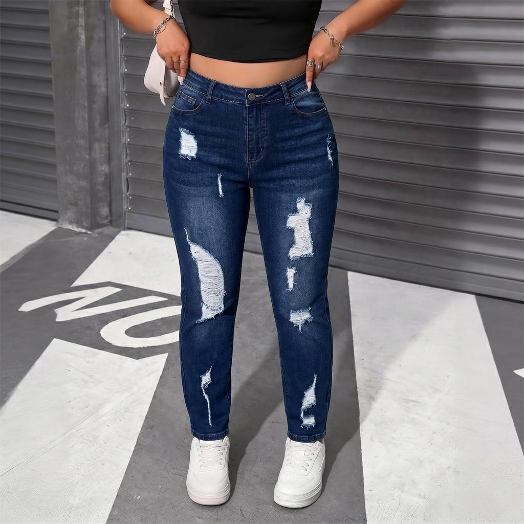 Women's High Waisted Stretchy Skinny Jeans Plus Size Ripped Distressed Butt Lifting Jeans Ankle Jean