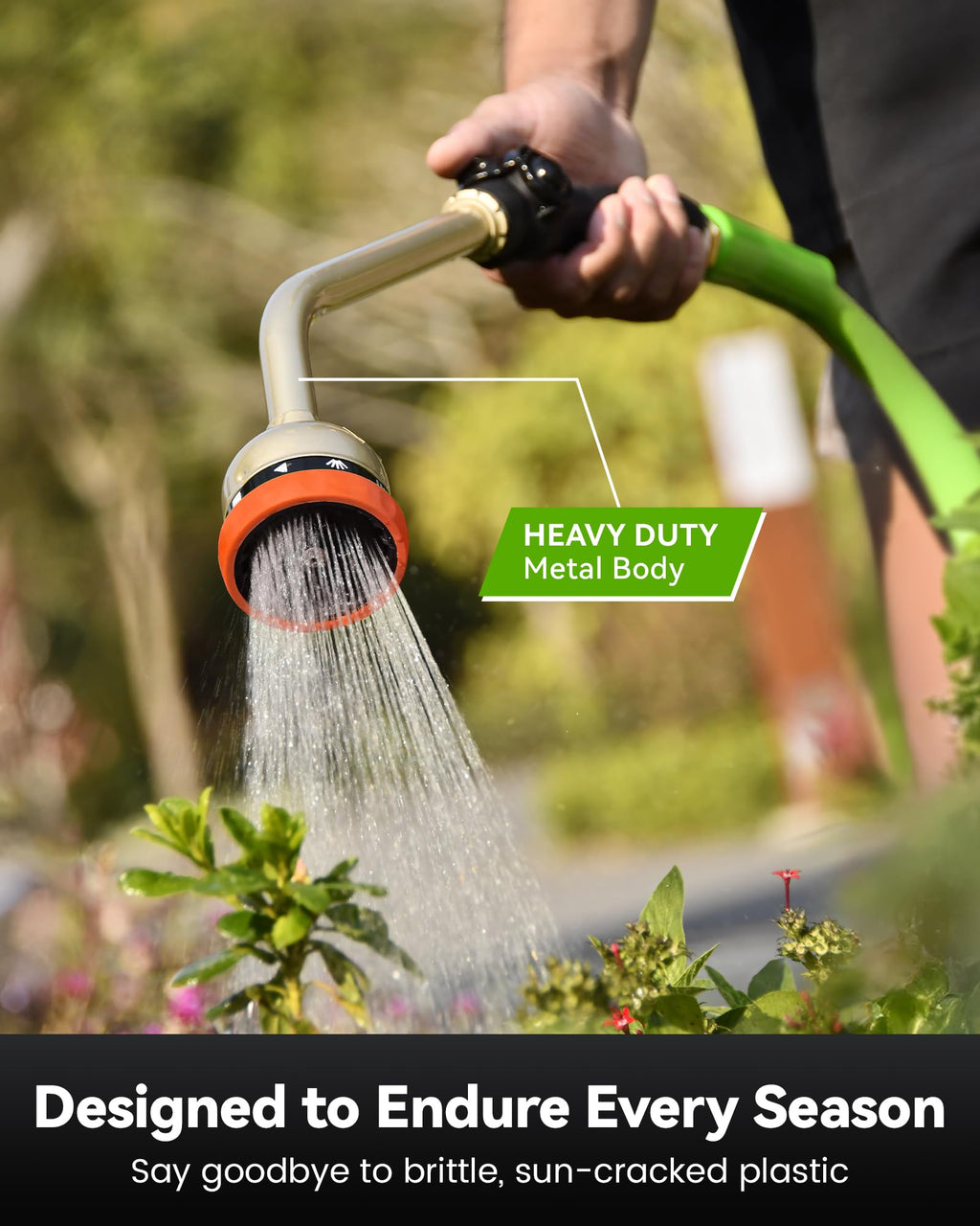 RAINPOINT Watering Wand, 16 Inch Metal Garden Hose Wand with 9 Spray Patterns, Long Hose Sprayer Nozzle For Hanging Baskets, Shrubs,Lawn (Green)