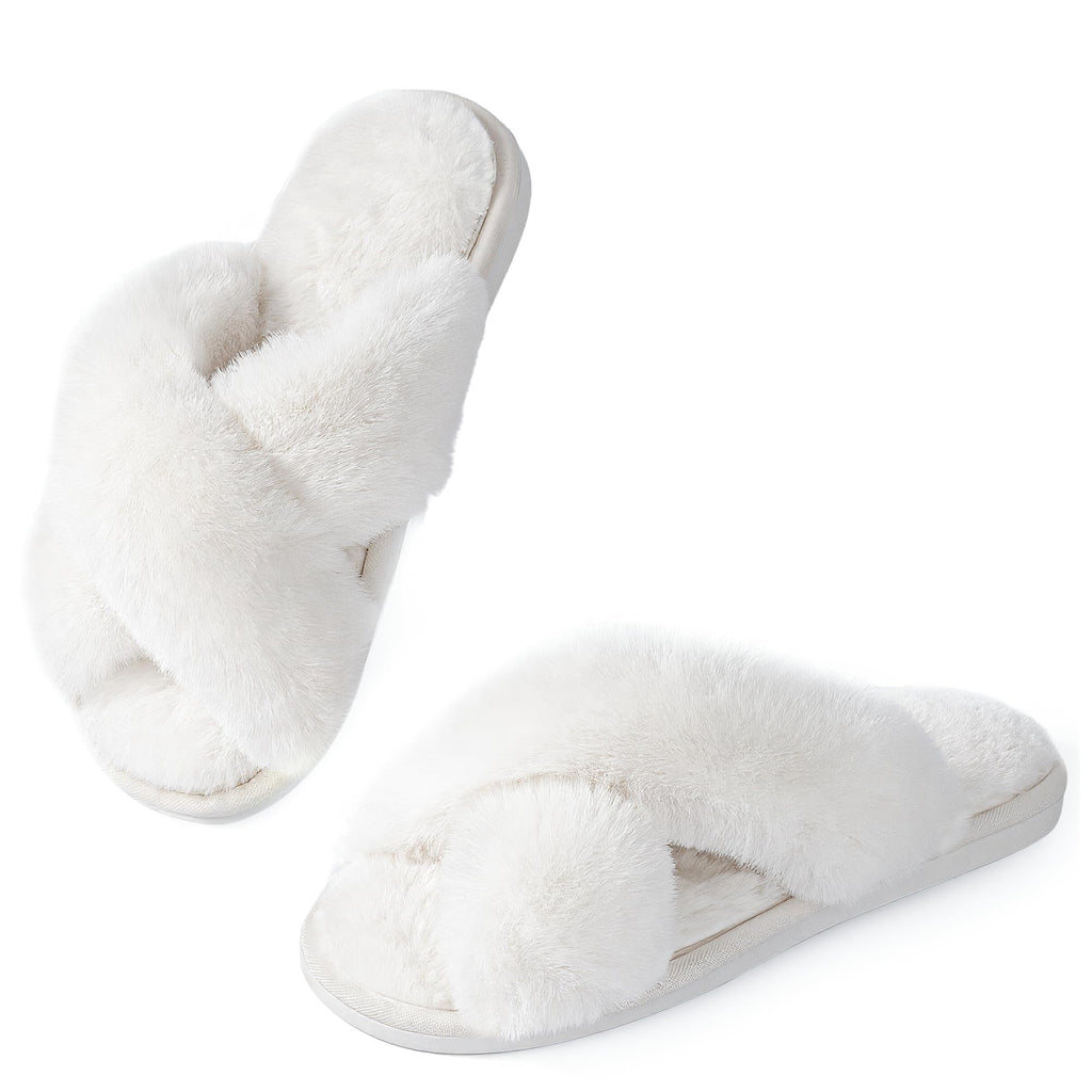Ankis Women's Fuzzy Slippers Cross Band Memory Foam Open Toe Comfy Soft House Shoes Anti-Slip Indoor Outdoor Gifts for Women