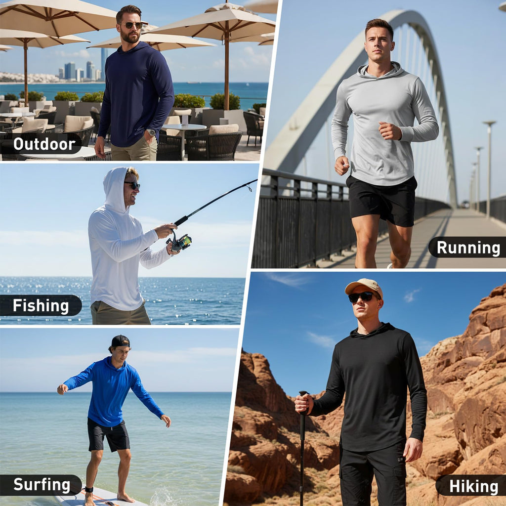 Mens Hoodies Long-Sleeve Shirts - UPF 50+ Sun Protection Shirts Lightweight Fishing Athletic Hoodies