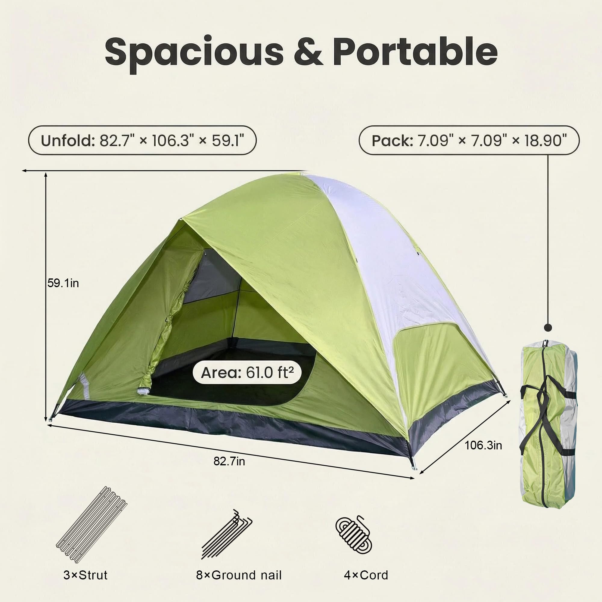 Heavy Duty Camping Tents, Outdoor Tents, 4/6 Person Family Camping Tent,Waterproof Windproof, 210D Oxford Fabric Ground Cloth