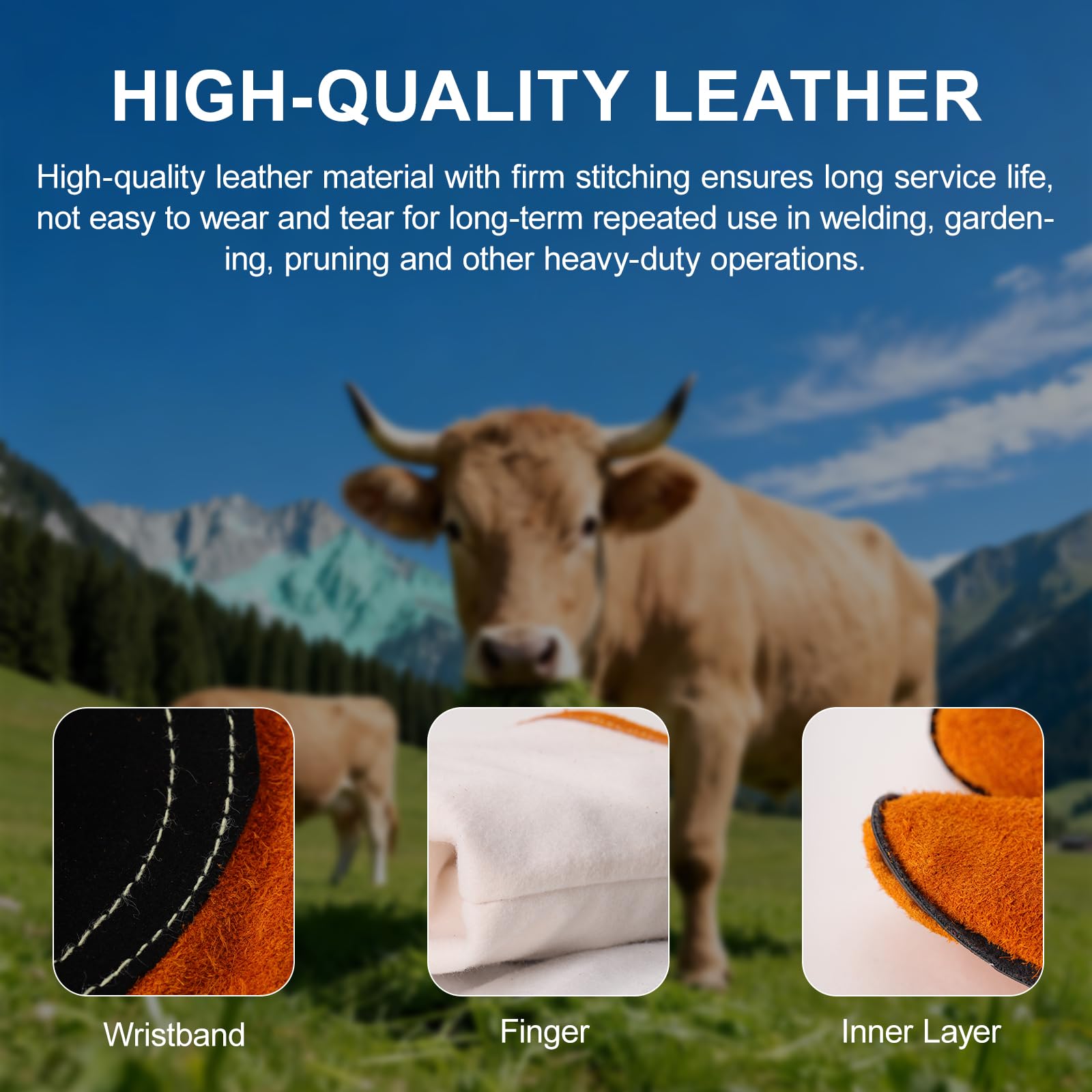17.6Inches Heat Resistant Welding Gloves, Fire & Heat Proof Fireplace Gloves, Bite & Scratch Resistant, Heavy Duty Leather for Welding/BBQ/Wood Stove/Furnace/Oven/Forge/Animal Handling/Pet Care