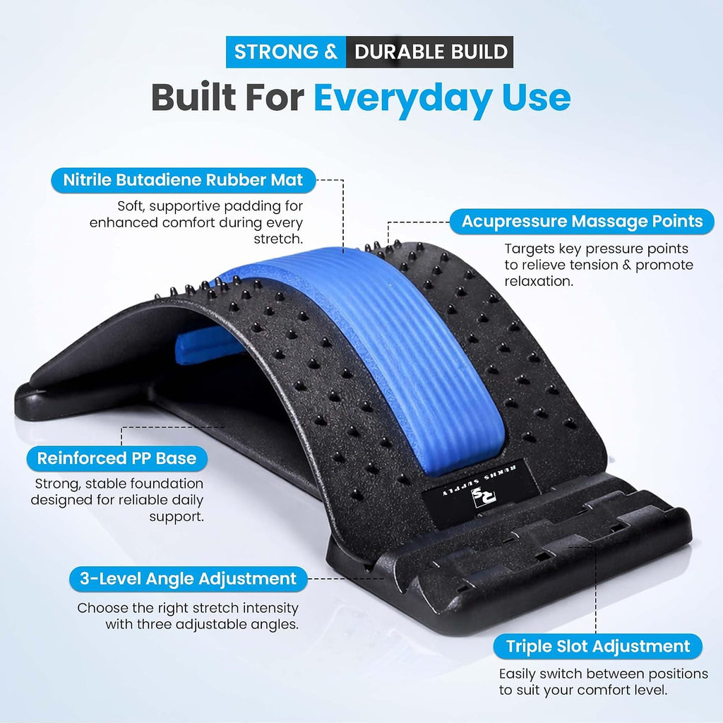 Spine Decompression Back Stretcher with Massage Ball - 3 Level Adjustable Back Cracker Board for Lower Back Comfort - Posture Support and Scoliosis Aid for Home, Office & Gym