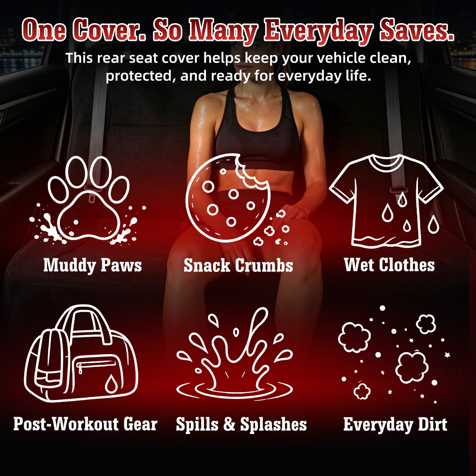 1160g Heavy Duty Towel Car Seat Cover, Sweatproof Absorbent Microfiber Rear Seat Protector for Gym Beach Athletes, Universal Fit Waterproof Back Seat Mat for Sedans SUV Minivans(Black, 1PC)