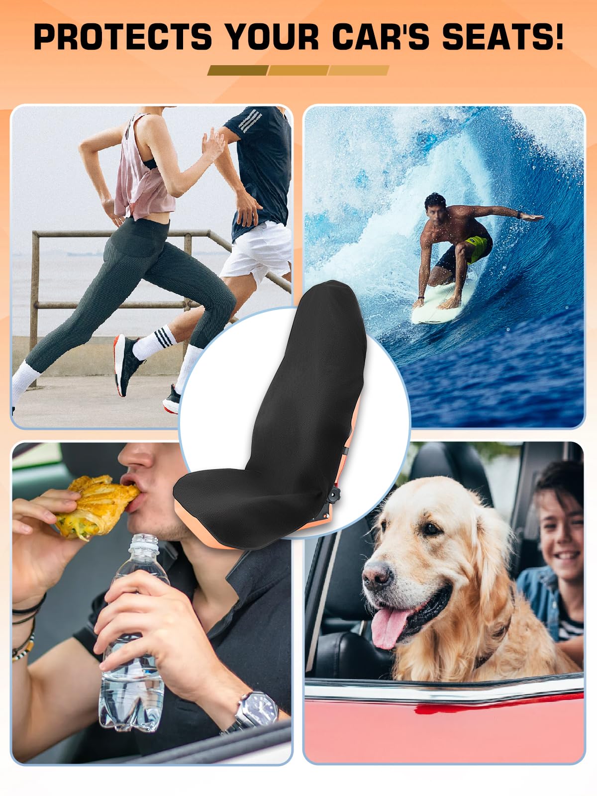 1160g Heavy Duty Towel Car Seat Cover, Sweatproof Absorbent Microfiber Rear Seat Protector for Gym Beach Athletes, Universal Fit Waterproof Back Seat Mat for Sedans SUV Minivans(Black, 1PC)