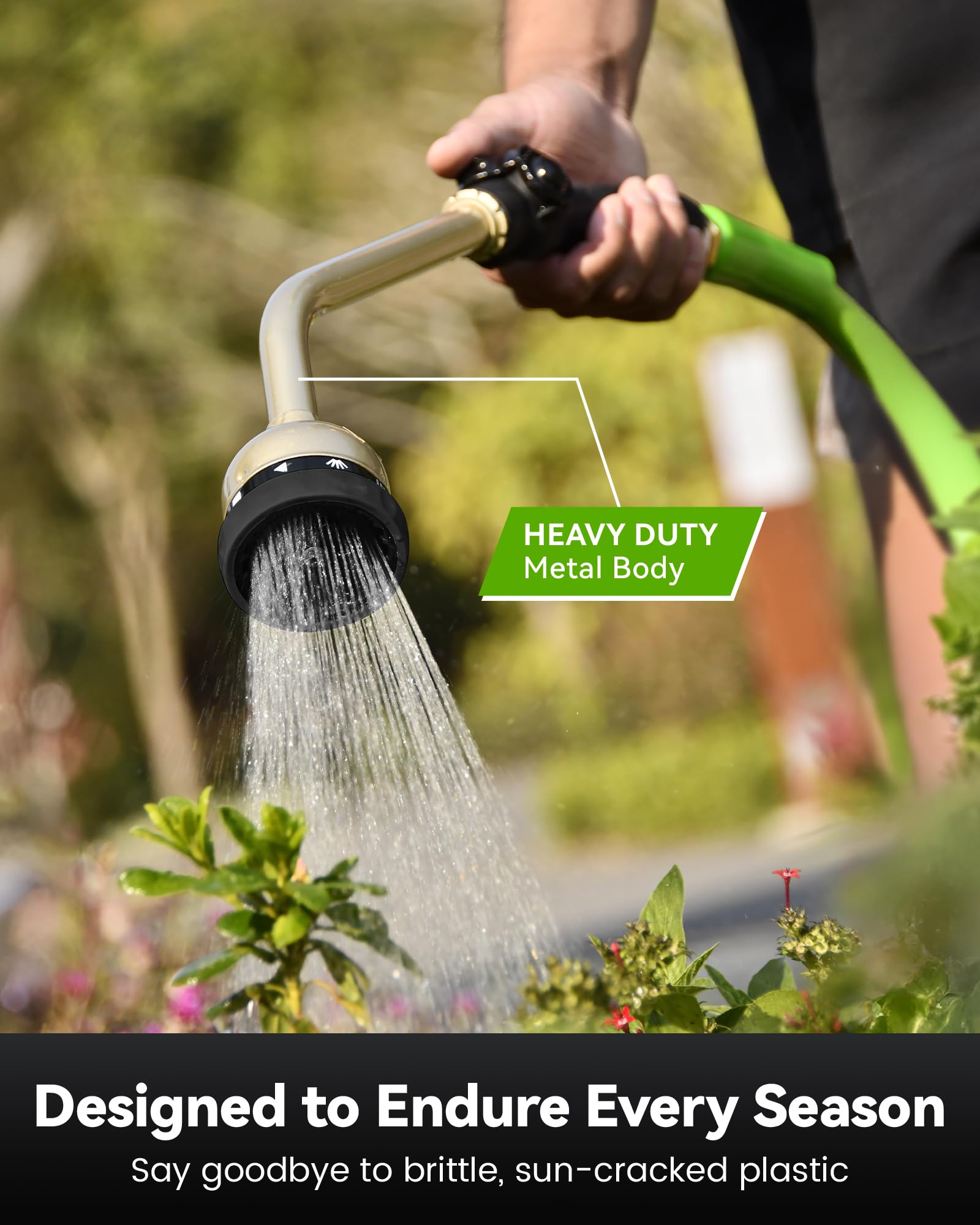 RAINPOINT Watering Wand, 16 Inch Metal Garden Hose Wand with 9 Spray Patterns, Long Hose Sprayer Nozzle For Hanging Baskets, Shrubs,Lawn (Green)