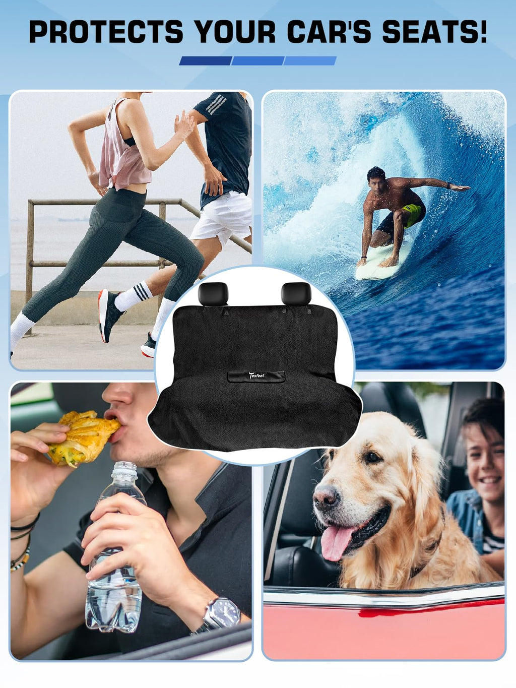 1160g Heavy Duty Towel Car Seat Cover, Sweatproof Absorbent Microfiber Rear Seat Protector for Gym Beach Athletes, Universal Fit Waterproof Back Seat Mat for Sedans SUV Minivans(Black, 1PC)