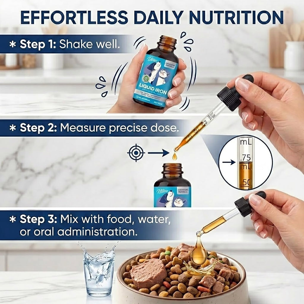 Iron Supplement for Cats and Dogs, 2 Fl Oz Liquid Iron Drops with Vitamin B12 & C, Supports Healthy Blood Levels, Energy and Vitality, Immune Support for Pets Needing Blood Health, Quick Absorption