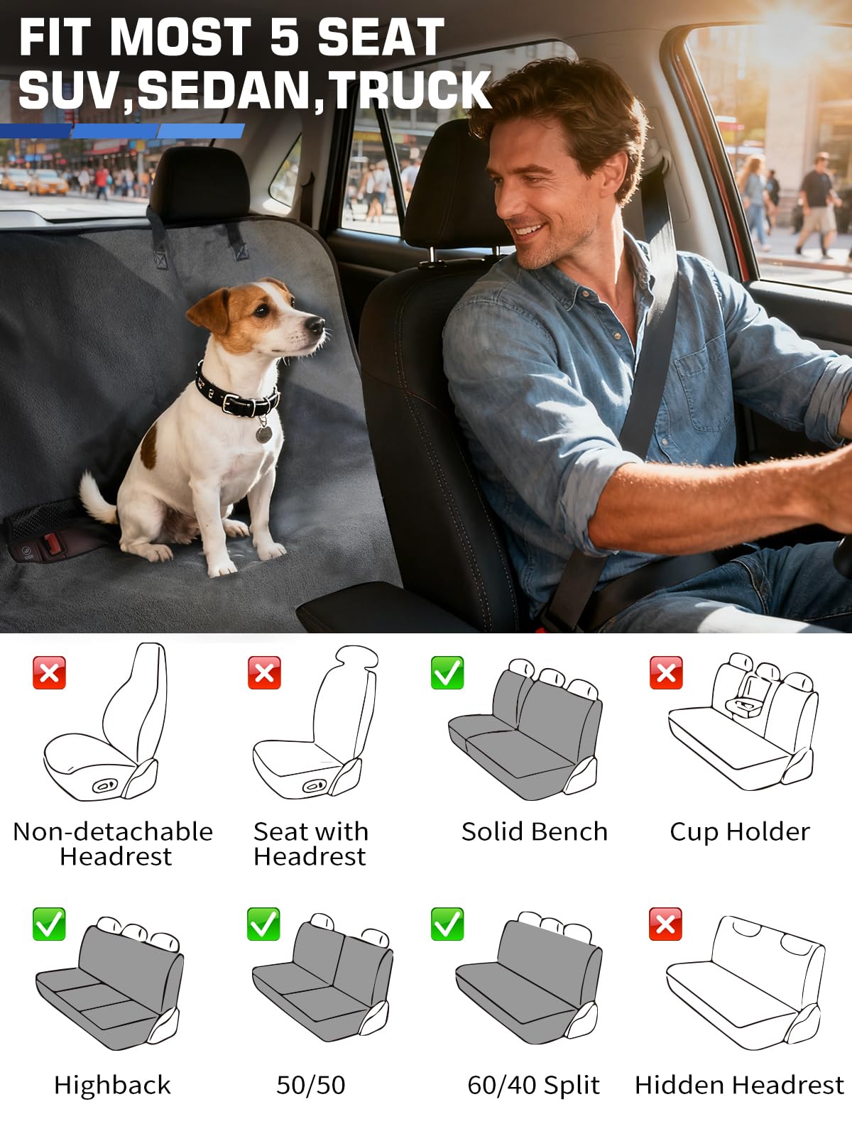 1160g Heavy Duty Towel Car Seat Cover, Sweatproof Absorbent Microfiber Rear Seat Protector for Gym Beach Athletes, Universal Fit Waterproof Back Seat Mat for Sedans SUV Minivans(Black, 1PC)