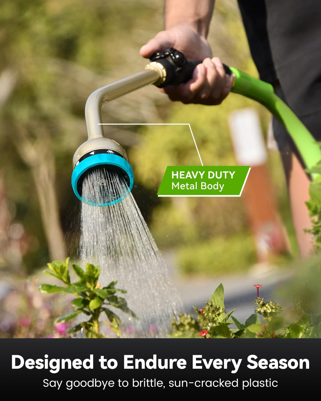 RAINPOINT Watering Wand, 16 Inch Metal Garden Hose Wand with 9 Spray Patterns, Long Hose Sprayer Nozzle For Hanging Baskets, Shrubs,Lawn (Green)