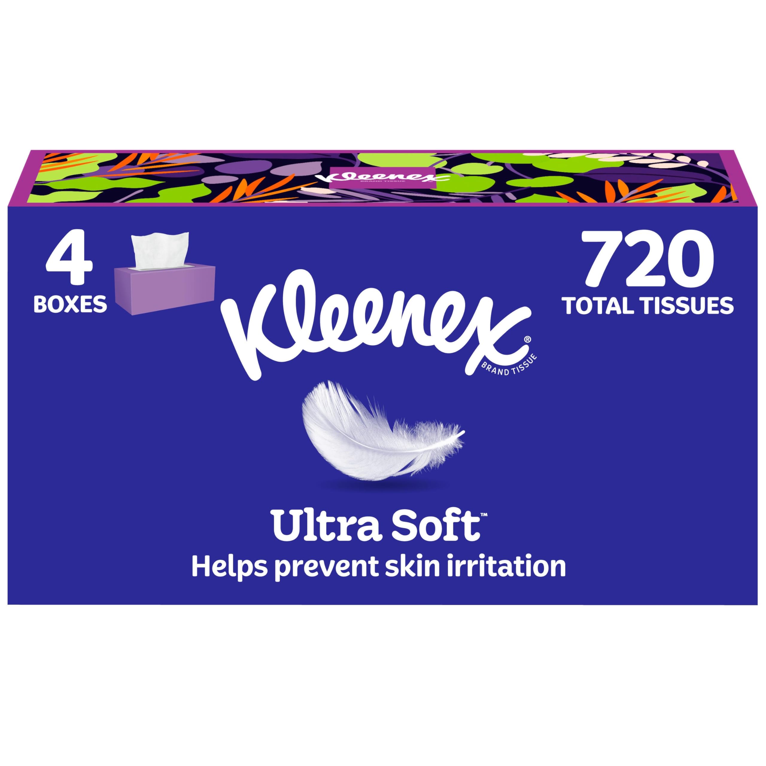 Kleenex Ultra Soft Facial Tissues, 3 Flat Boxes, 120 Tissues per Box, 3-Ply (360 Total), Packaging May Vary