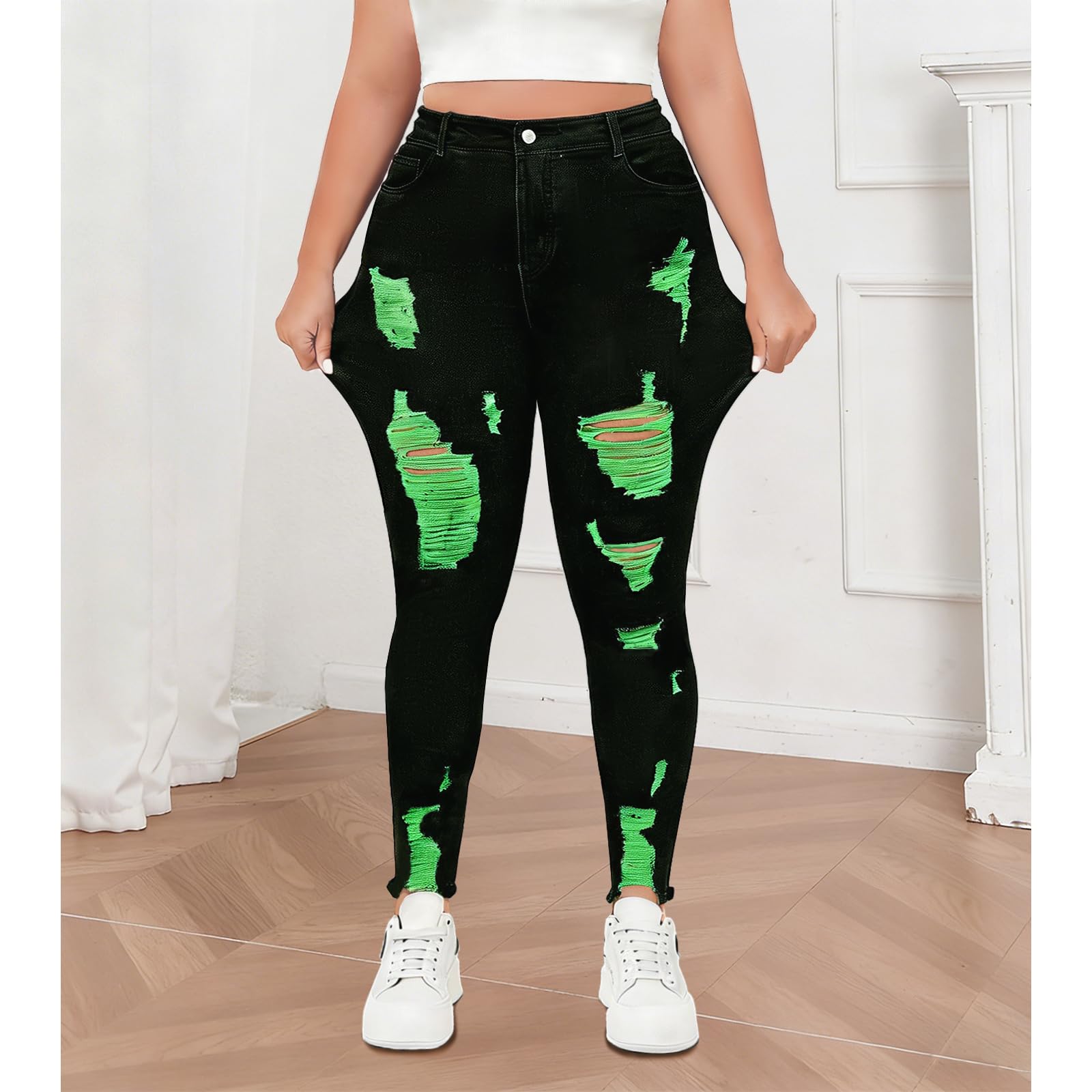 Women's High Waisted Stretchy Skinny Jeans Plus Size Ripped Distressed Butt Lifting Jeans Ankle Jean