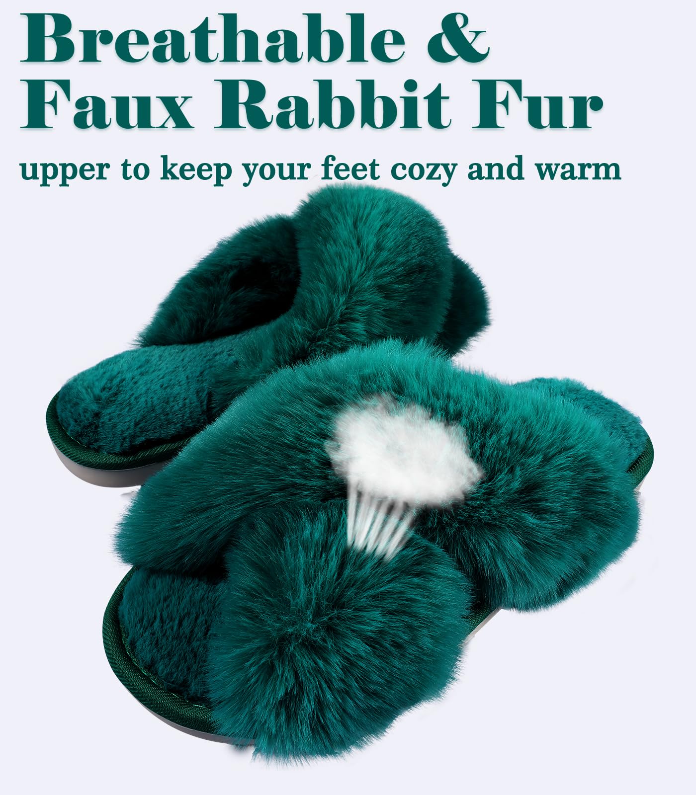 Ankis Women's Fuzzy Slippers Cross Band Memory Foam Open Toe Comfy Soft House Shoes Anti-Slip Indoor Outdoor Gifts for Women