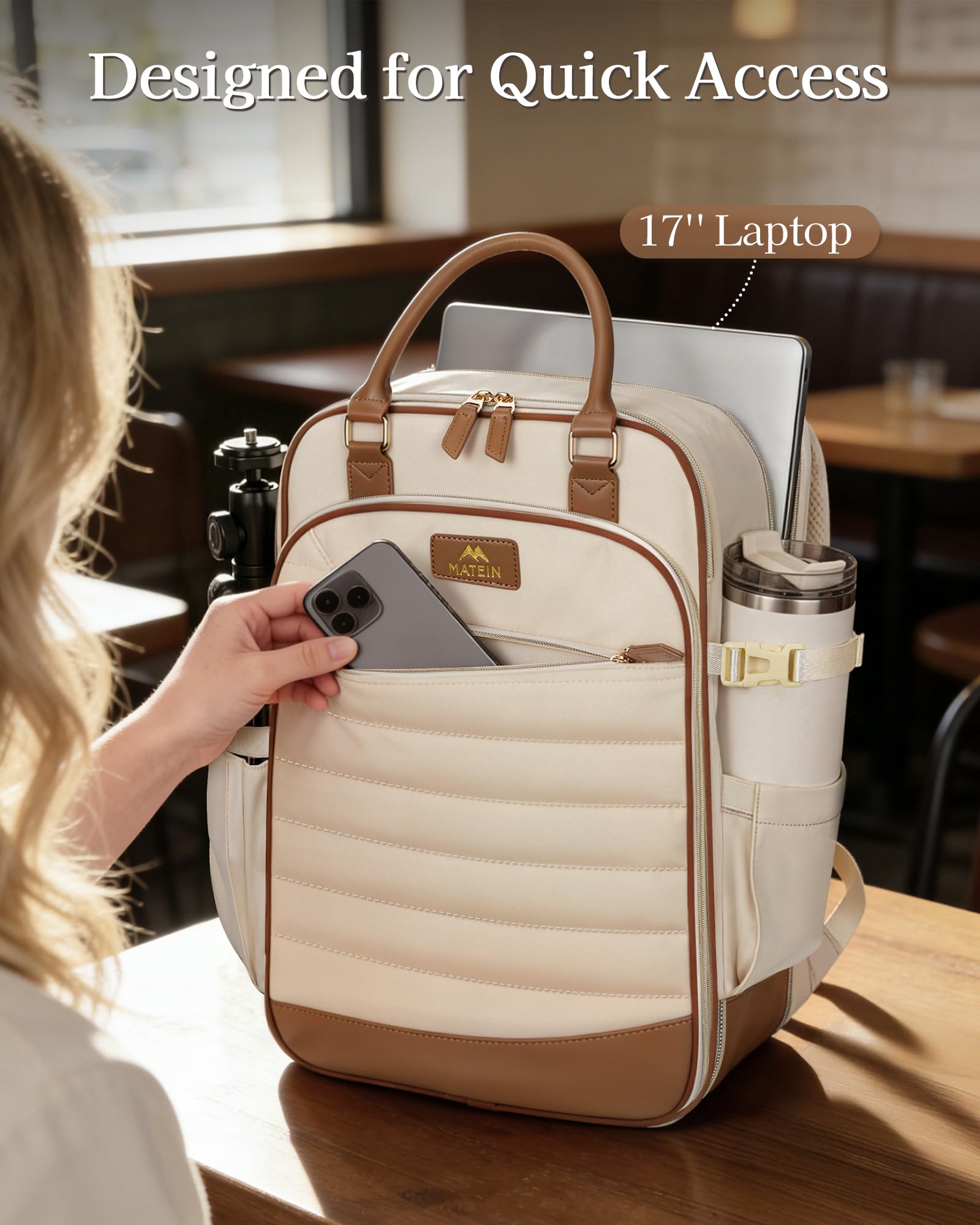 MATEIN HER Personal Item Travel Backpack for Women with Hair Essentials Bag, 18x14x8 inches Underseat Luggage Backpack, TSA Approved Carry on Bags for Frontier Airline fits 17" Laptop & 40 oz Tumbler