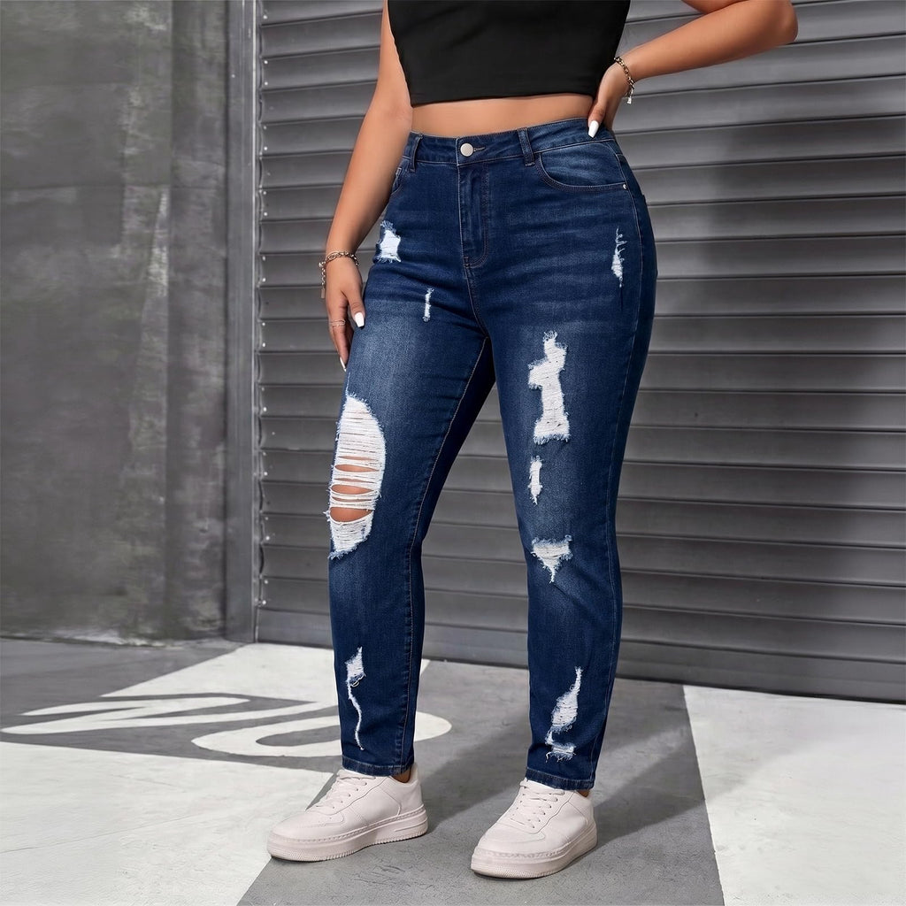 Women's High Waisted Stretchy Skinny Jeans Plus Size Ripped Distressed Butt Lifting Jeans Ankle Jean