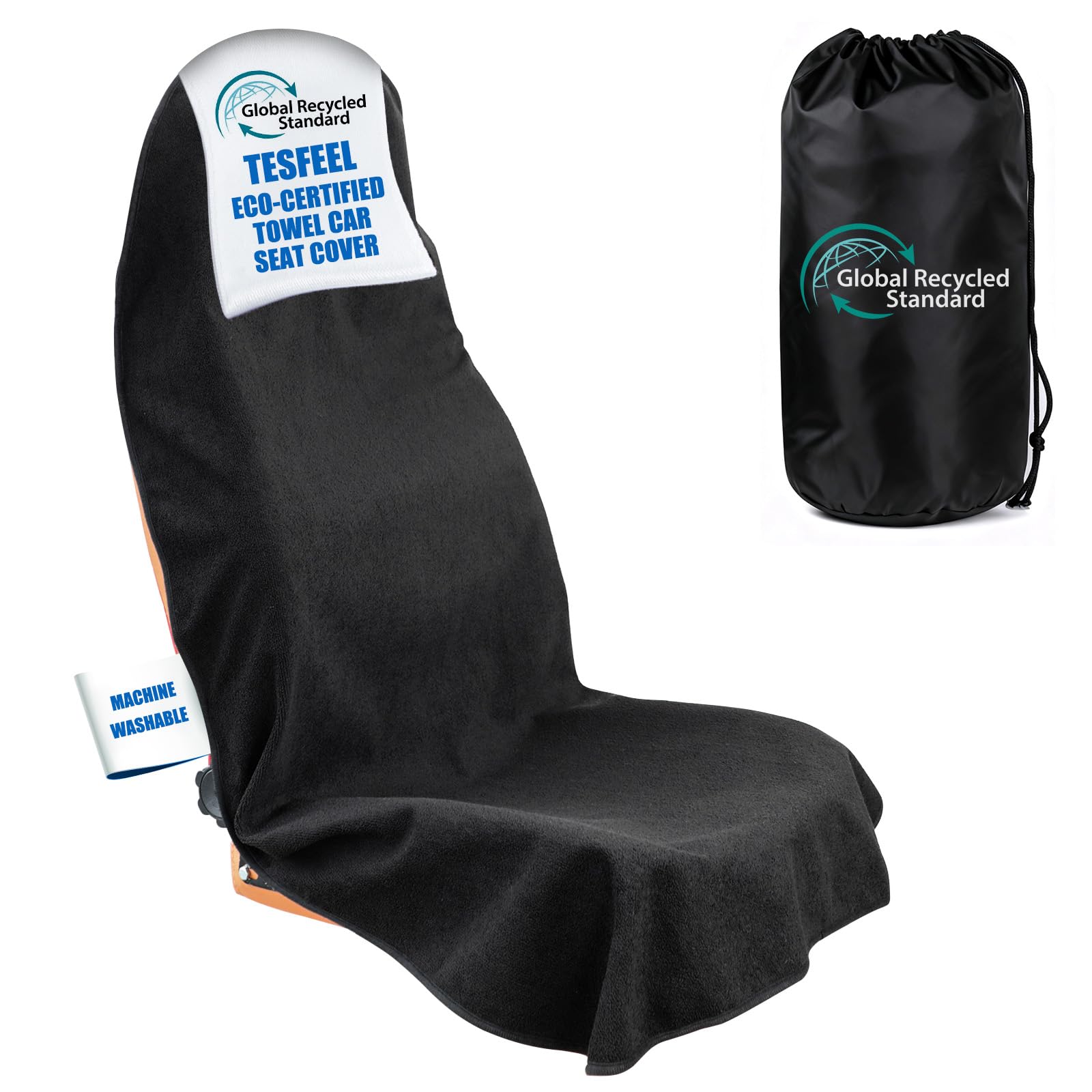 1160g Heavy Duty Towel Car Seat Cover, Sweatproof Absorbent Microfiber Rear Seat Protector for Gym Beach Athletes, Universal Fit Waterproof Back Seat Mat for Sedans SUV Minivans(Black, 1PC)