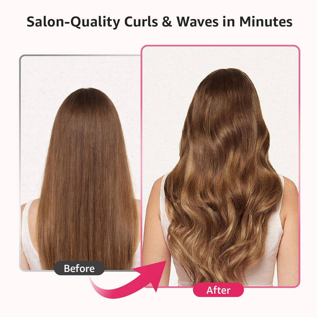 Automatic Curling Iron, 2 in 1 Hair Curler with Hair Straightener Brush, Portable Rotating Curling Iron, 1.25" Anti-Scald Tangle-Free, Dual Voltage 4 Temps Fast Heating, Lightweight for Travel