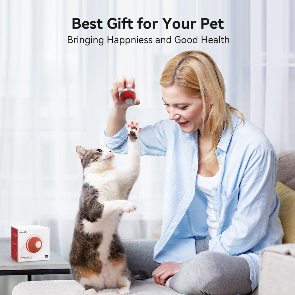 Cheerble Smart Interactive Cat Toy, Automatic Moving Bouncing Rolling Ball for Indoor Cat Kitten, Peppy Pet Ball with Lights and Bell, Grey