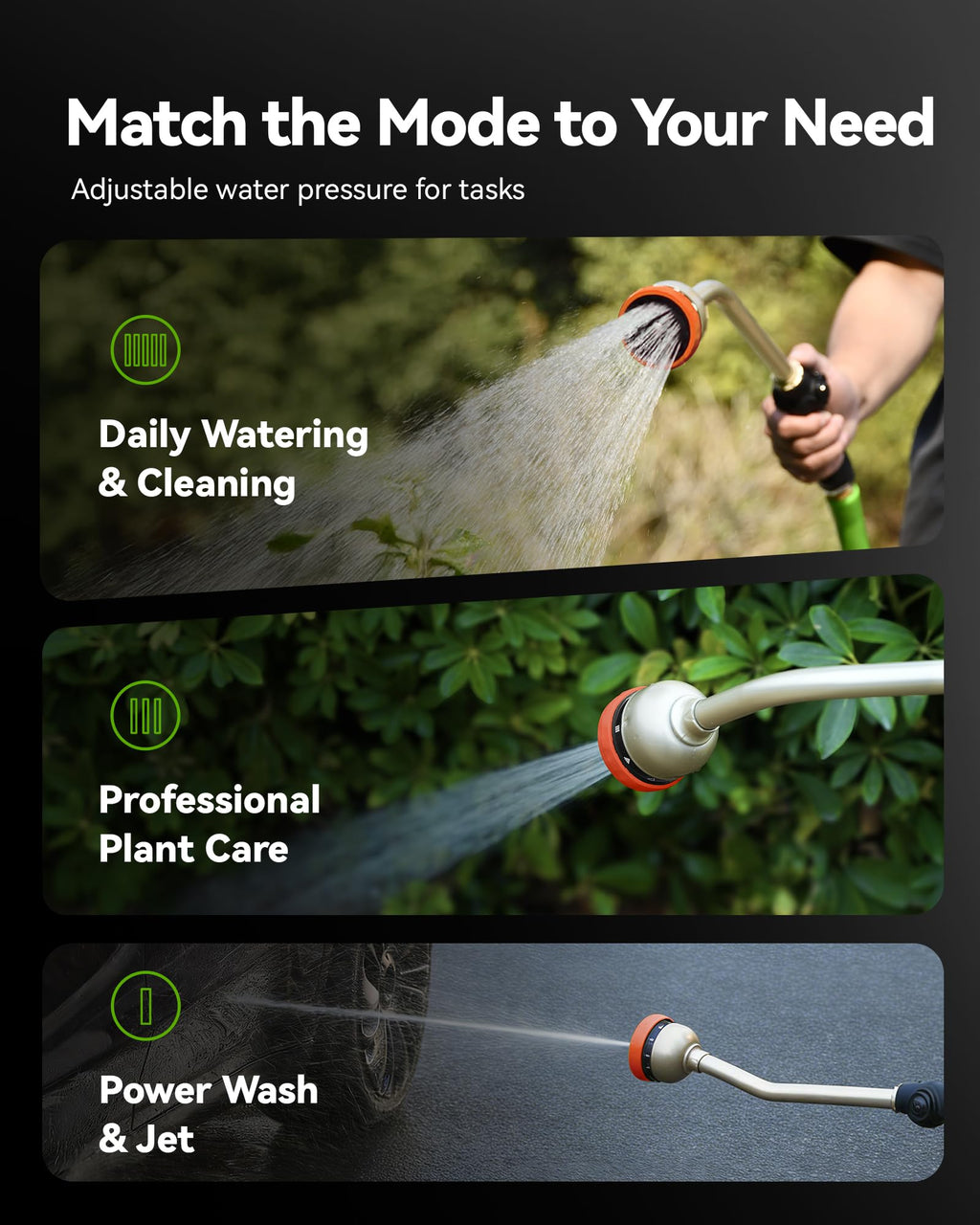 RAINPOINT Watering Wand, 16 Inch Metal Garden Hose Wand with 9 Spray Patterns, Long Hose Sprayer Nozzle For Hanging Baskets, Shrubs,Lawn (Green)