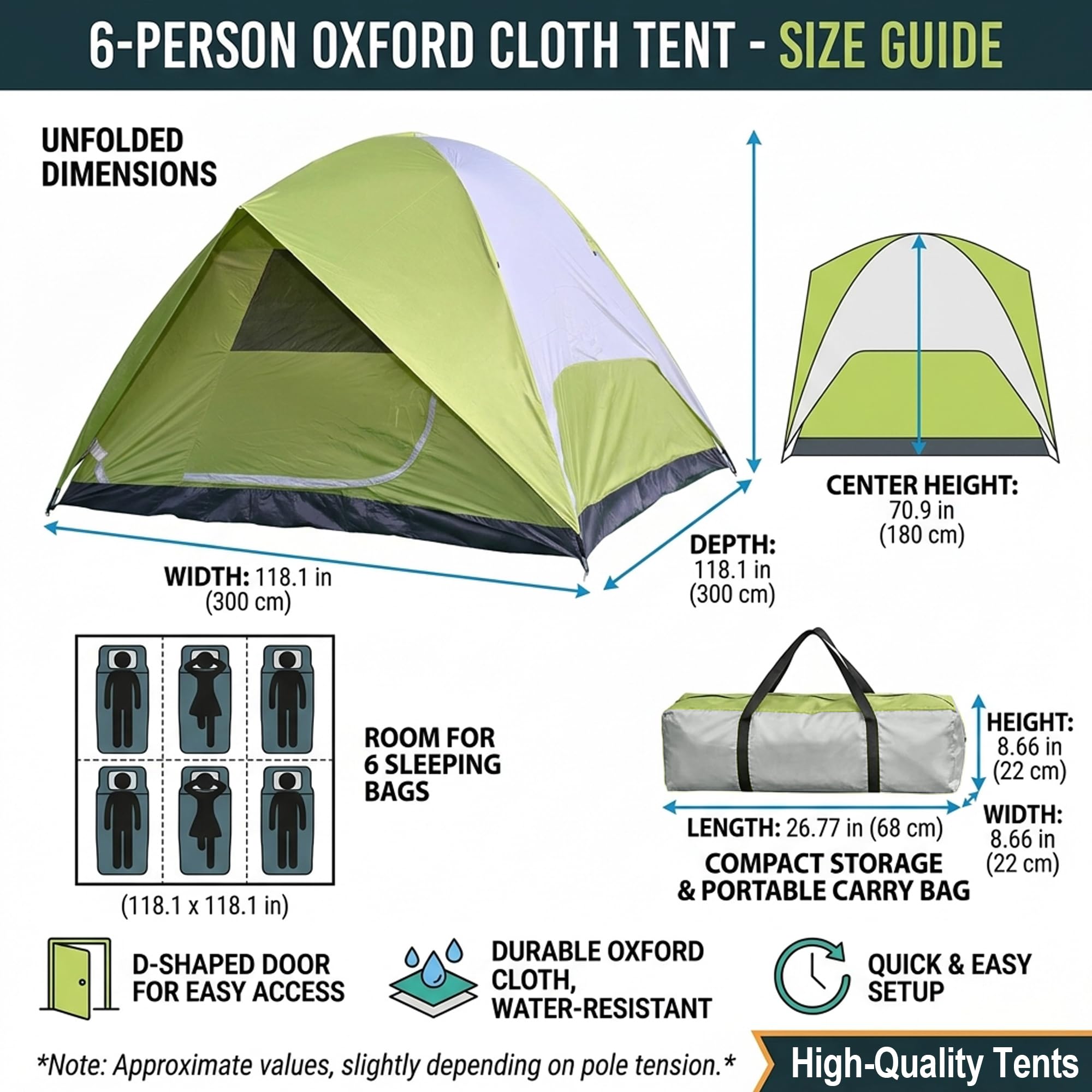 Heavy Duty Camping Tents, Outdoor Tents, 4/6 Person Family Camping Tent,Waterproof Windproof, 210D Oxford Fabric Ground Cloth