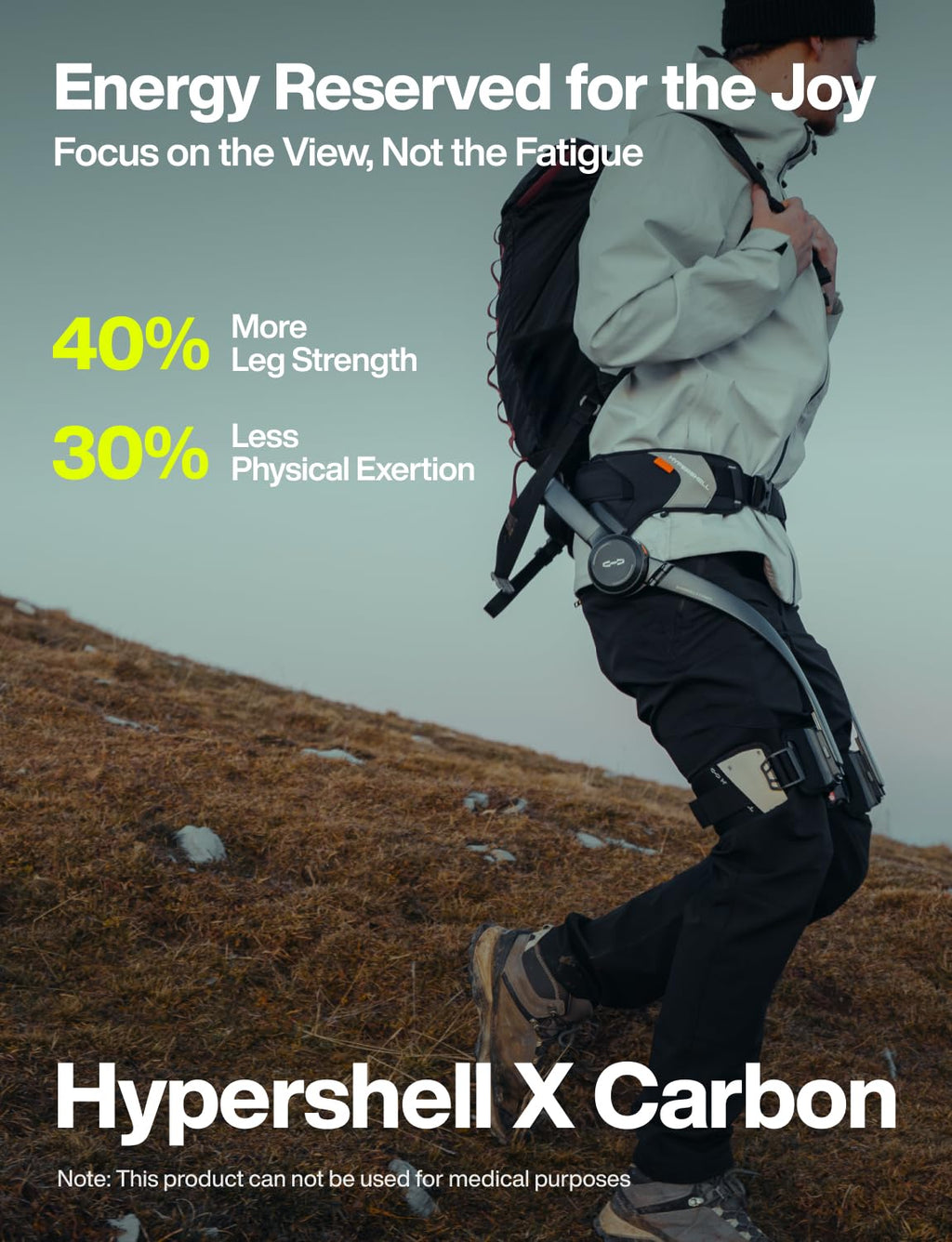 Hypershell X Pro Exoskeleton, Leg Strength with 800W Output, 17.5km Battery Range, 10 Intelligent Modes, AI-Powered Wearable Exoskeleton for Daily Activities, Walking, Hiking, 2 Batteries, No Charger