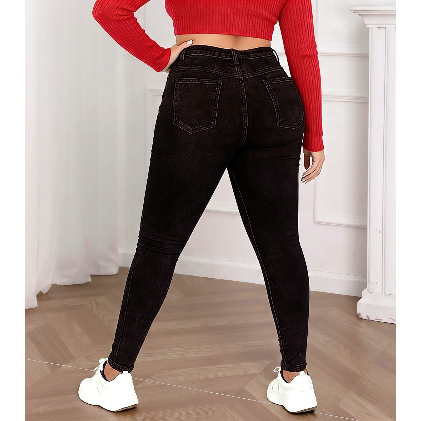 Women's High Waisted Stretchy Skinny Jeans Plus Size Ripped Distressed Butt Lifting Jeans Ankle Jean