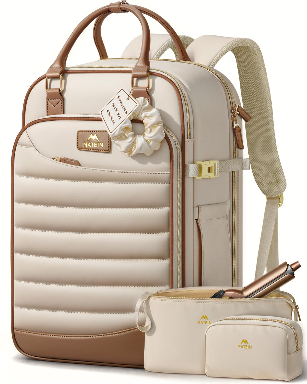 MATEIN HER Personal Item Travel Backpack for Women with Hair Essentials Bag, 18x14x8 inches Underseat Luggage Backpack, TSA Approved Carry on Bags for Frontier Airline fits 17" Laptop & 40 oz Tumbler