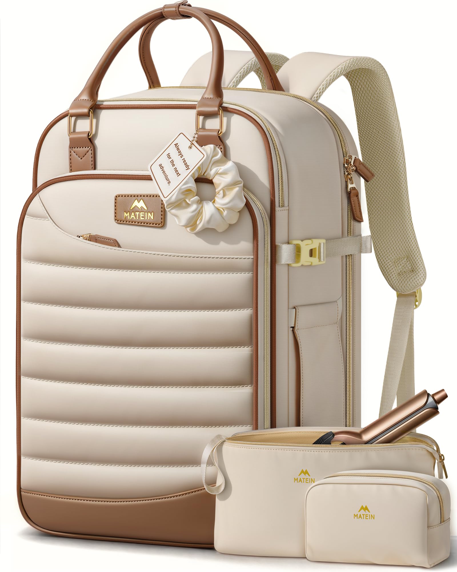 MATEIN HER Personal Item Travel Backpack for Women with Hair Essentials Bag, 18x14x8 inches Underseat Luggage Backpack, TSA Approved Carry on Bags for Frontier Airline fits 17" Laptop & 40 oz Tumbler