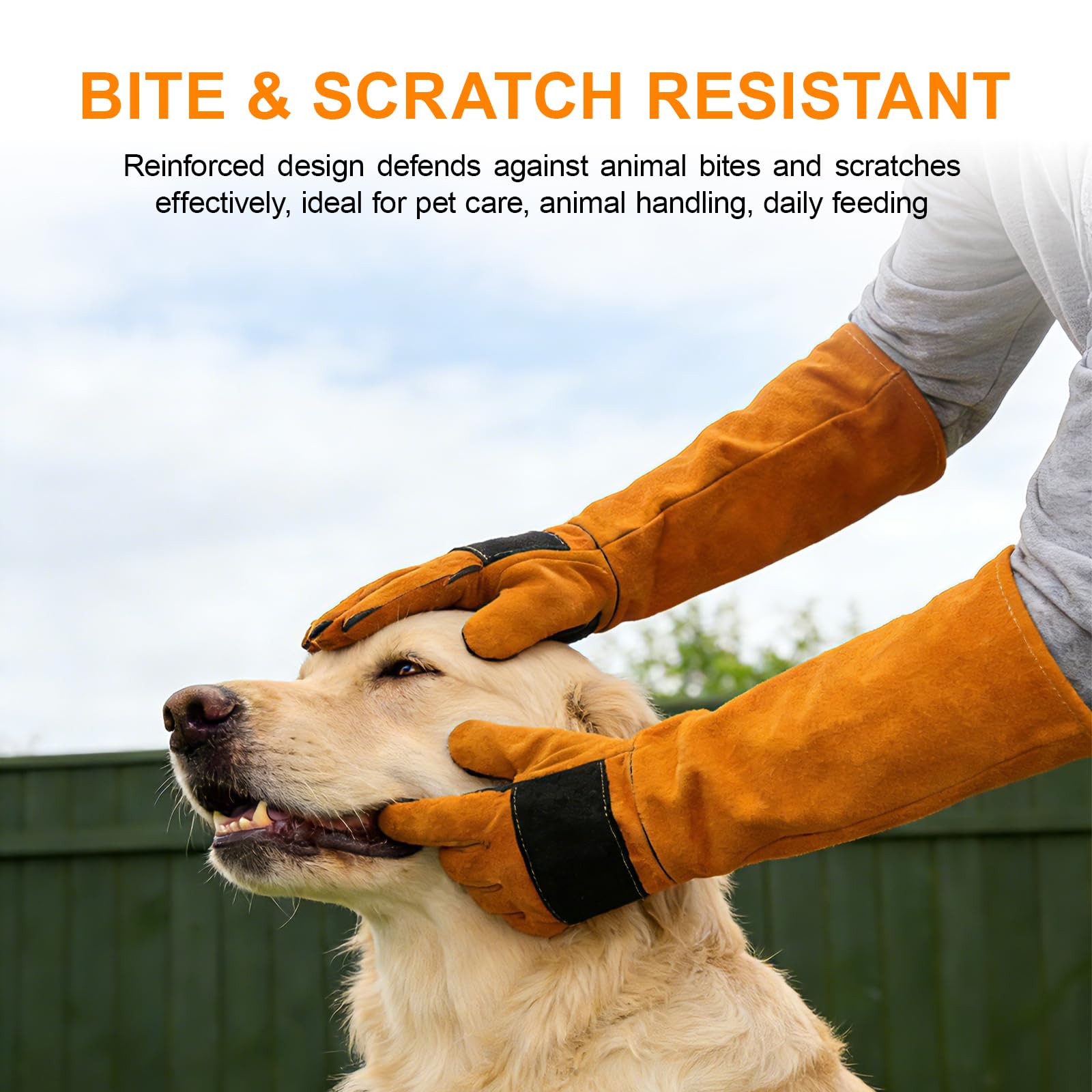 17.6Inches Heat Resistant Welding Gloves, Fire & Heat Proof Fireplace Gloves, Bite & Scratch Resistant, Heavy Duty Leather for Welding/BBQ/Wood Stove/Furnace/Oven/Forge/Animal Handling/Pet Care