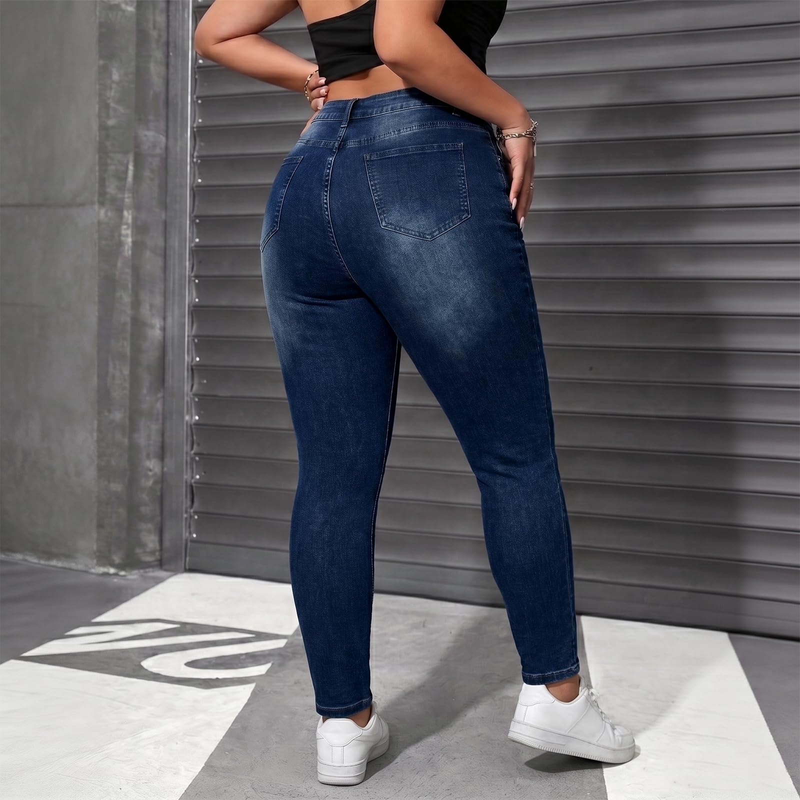 Women's High Waisted Stretchy Skinny Jeans Plus Size Ripped Distressed Butt Lifting Jeans Ankle Jean