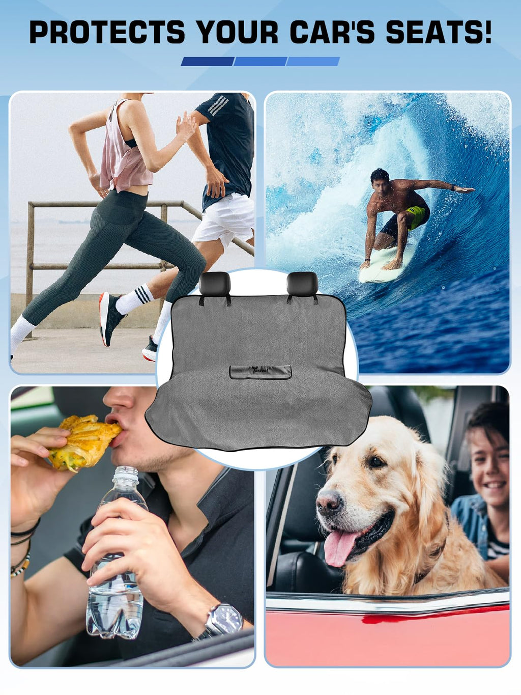1160g Heavy Duty Towel Car Seat Cover, Sweatproof Absorbent Microfiber Rear Seat Protector for Gym Beach Athletes, Universal Fit Waterproof Back Seat Mat for Sedans SUV Minivans(Black, 1PC)