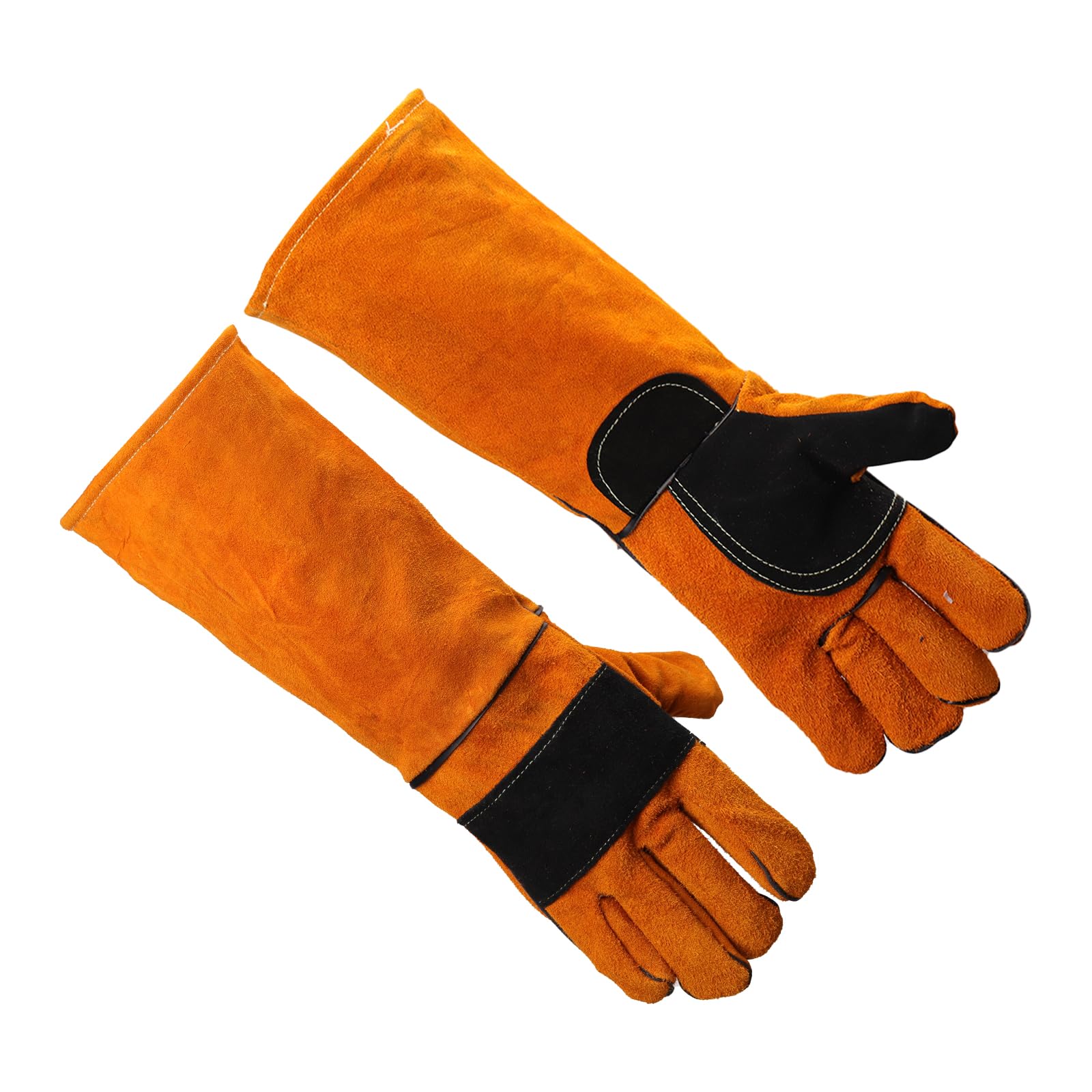 17.6Inches Heat Resistant Welding Gloves, Fire & Heat Proof Fireplace Gloves, Bite & Scratch Resistant, Heavy Duty Leather for Welding/BBQ/Wood Stove/Furnace/Oven/Forge/Animal Handling/Pet Care