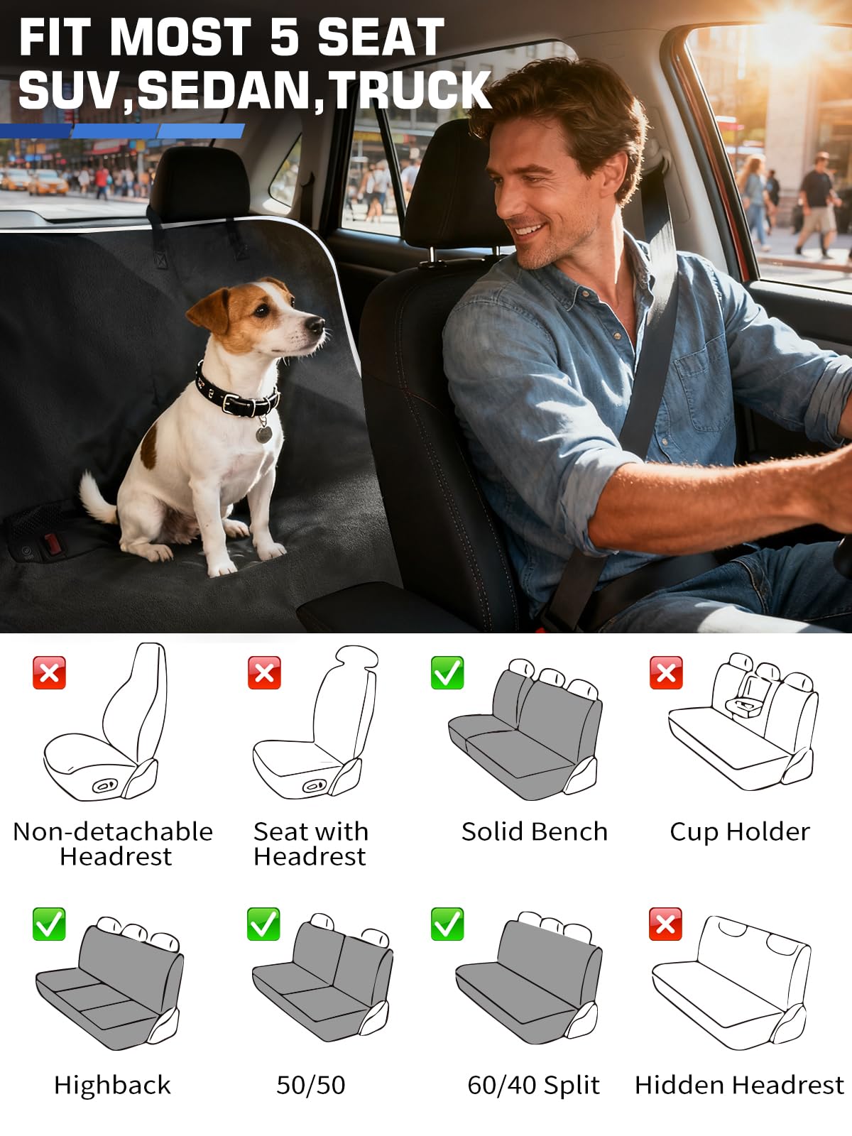 1160g Heavy Duty Towel Car Seat Cover, Sweatproof Absorbent Microfiber Rear Seat Protector for Gym Beach Athletes, Universal Fit Waterproof Back Seat Mat for Sedans SUV Minivans(Black, 1PC)
