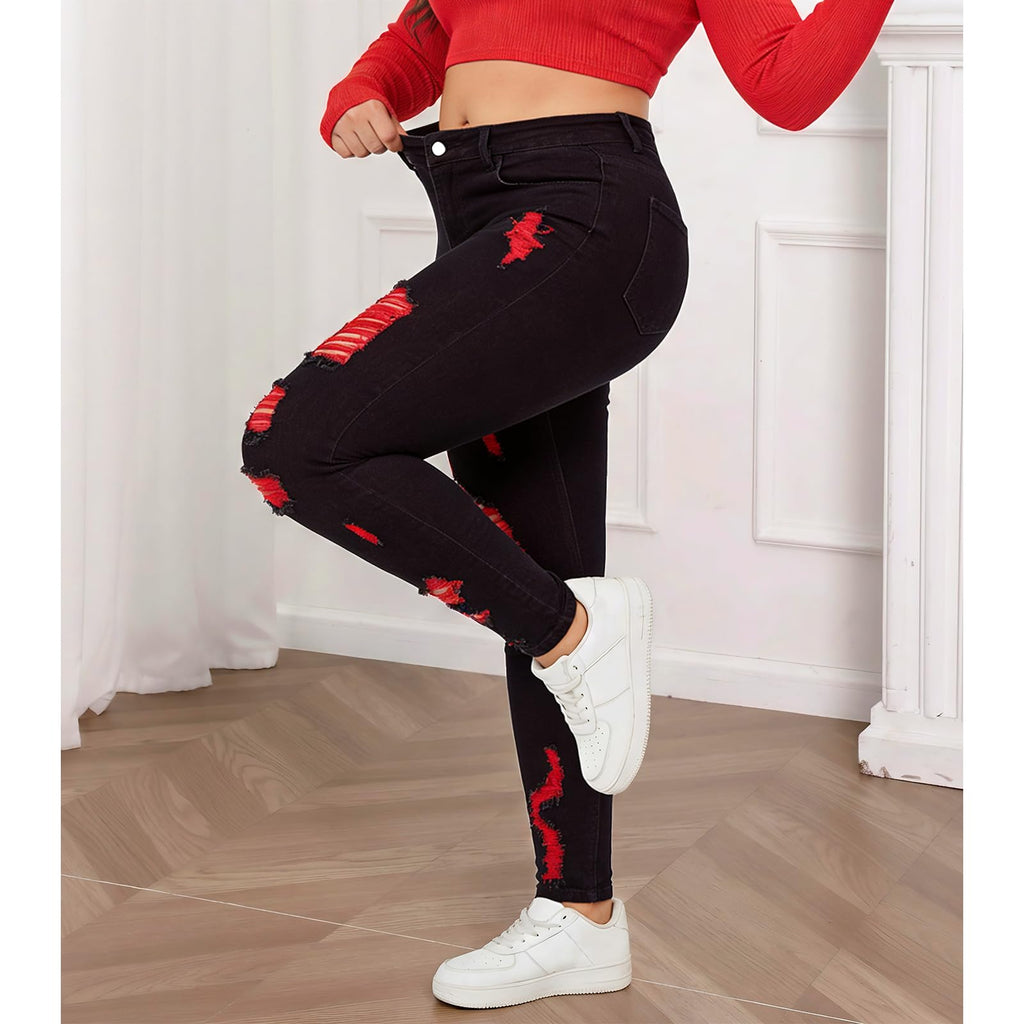 Women's High Waisted Stretchy Skinny Jeans Plus Size Ripped Distressed Butt Lifting Jeans Ankle Jean