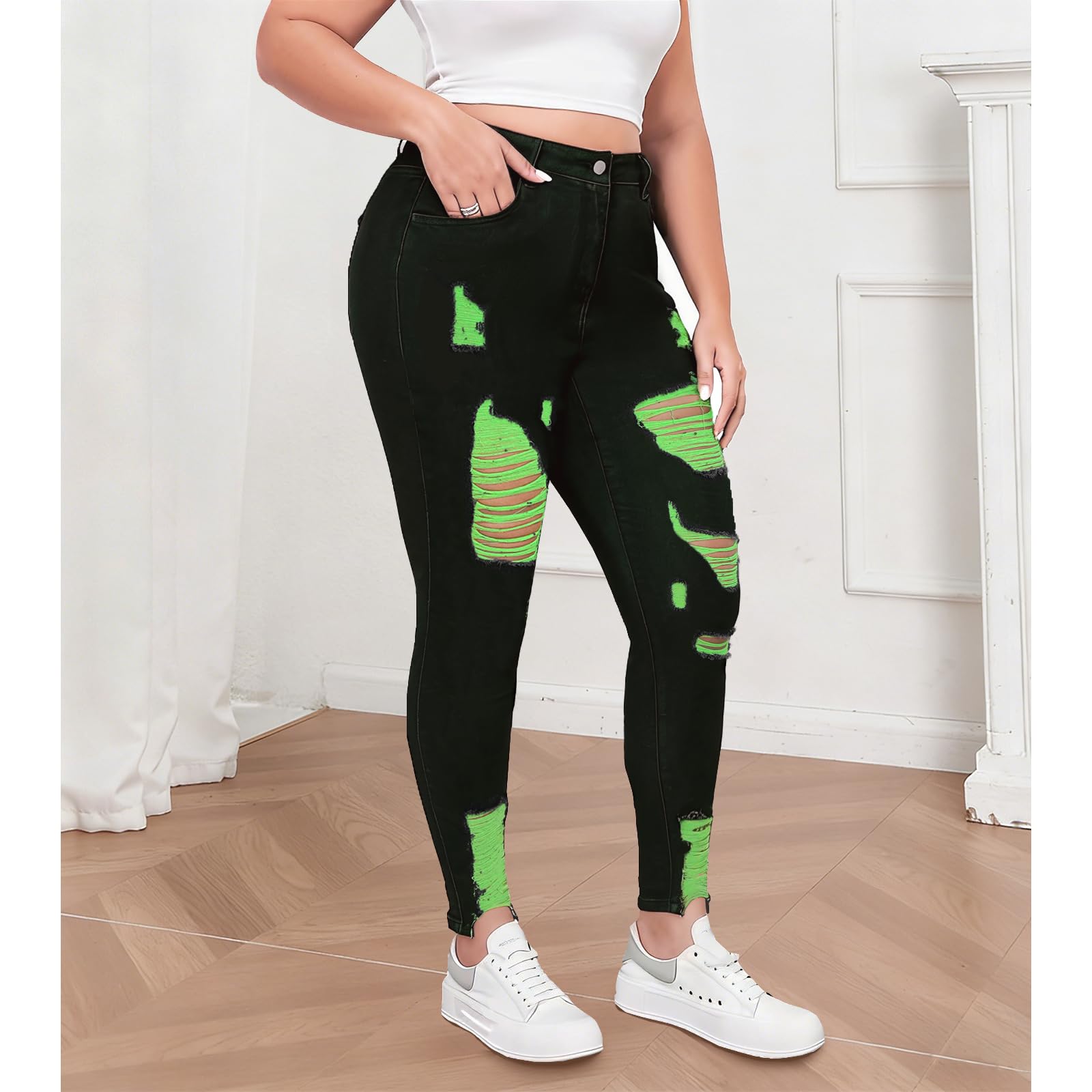 Women's High Waisted Stretchy Skinny Jeans Plus Size Ripped Distressed Butt Lifting Jeans Ankle Jean