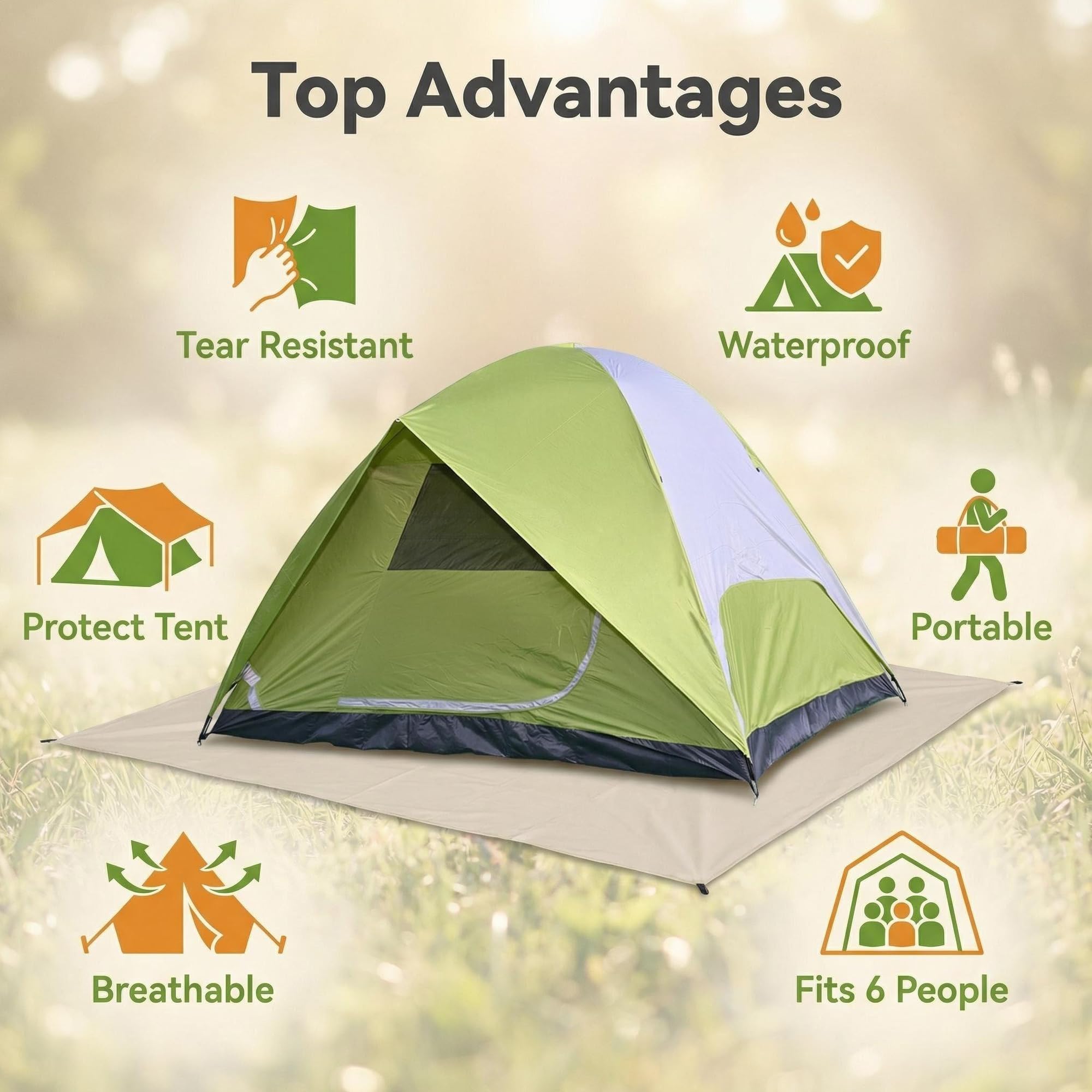 Heavy Duty Camping Tents, Outdoor Tents, 4/6 Person Family Camping Tent,Waterproof Windproof, 210D Oxford Fabric Ground Cloth